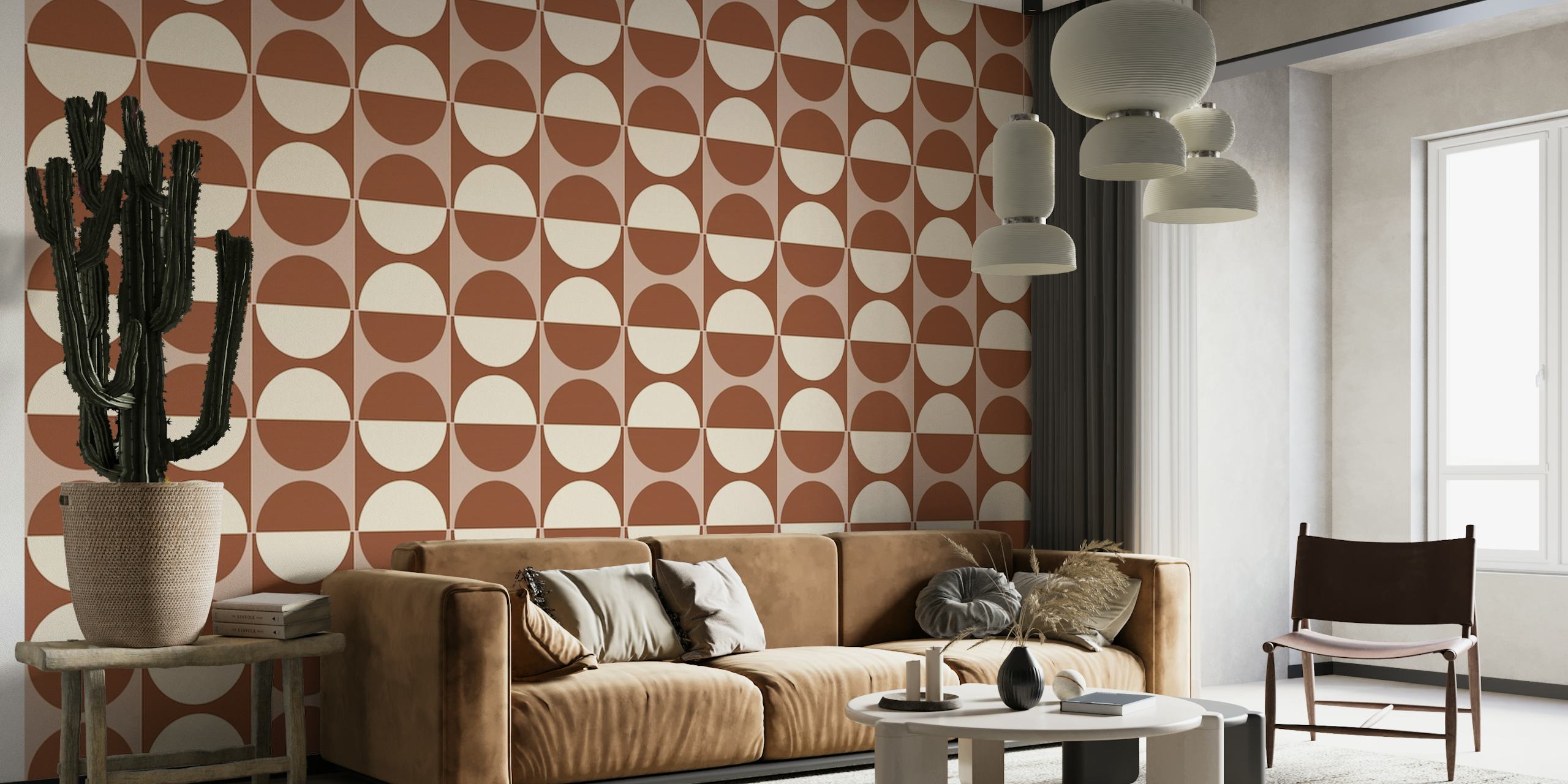 Painted Cotto Tiles Cinnamon and Cream wall mural