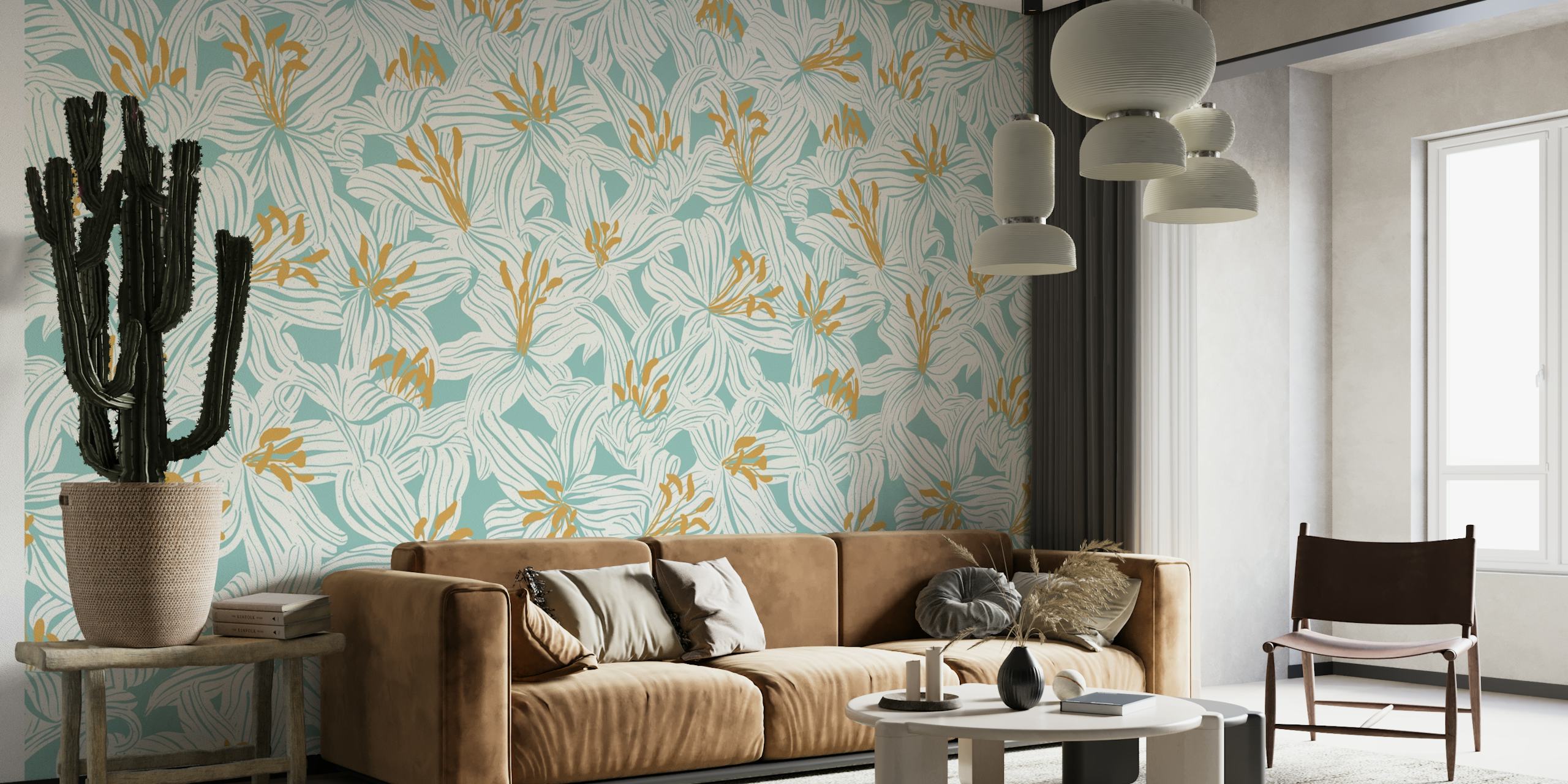 Elegant lilies and foliage wall mural design
