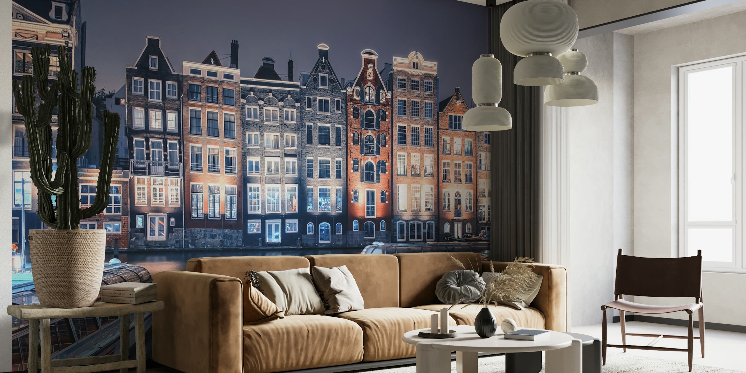 Nástěnná malba Damrak kanál s tradičními holandskými domy