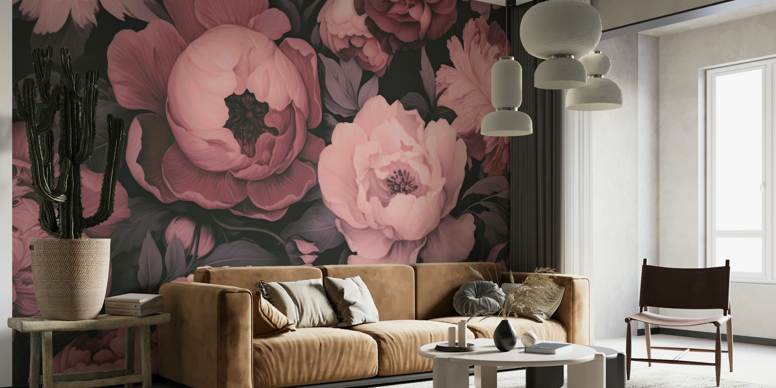 Opulent Baroque Floral Moody Botanical Art Blush Pink behang
