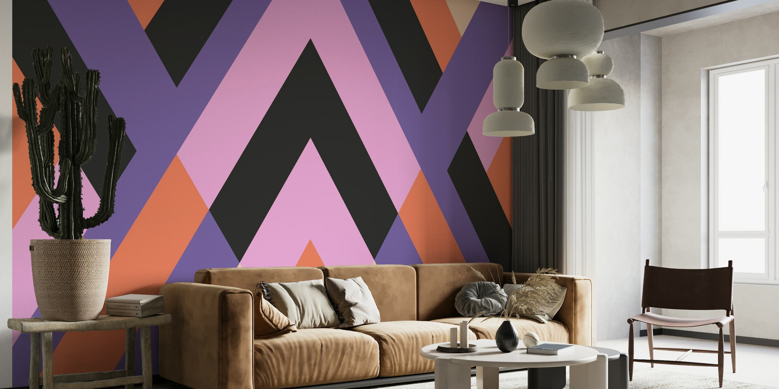 Farverigt geometrisk mønster vægmaleri fra happywall.com med titlen 'GEOMETRICS I'