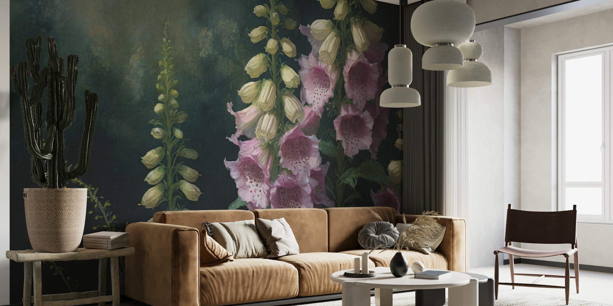 Moody digitalis floral wallpaper