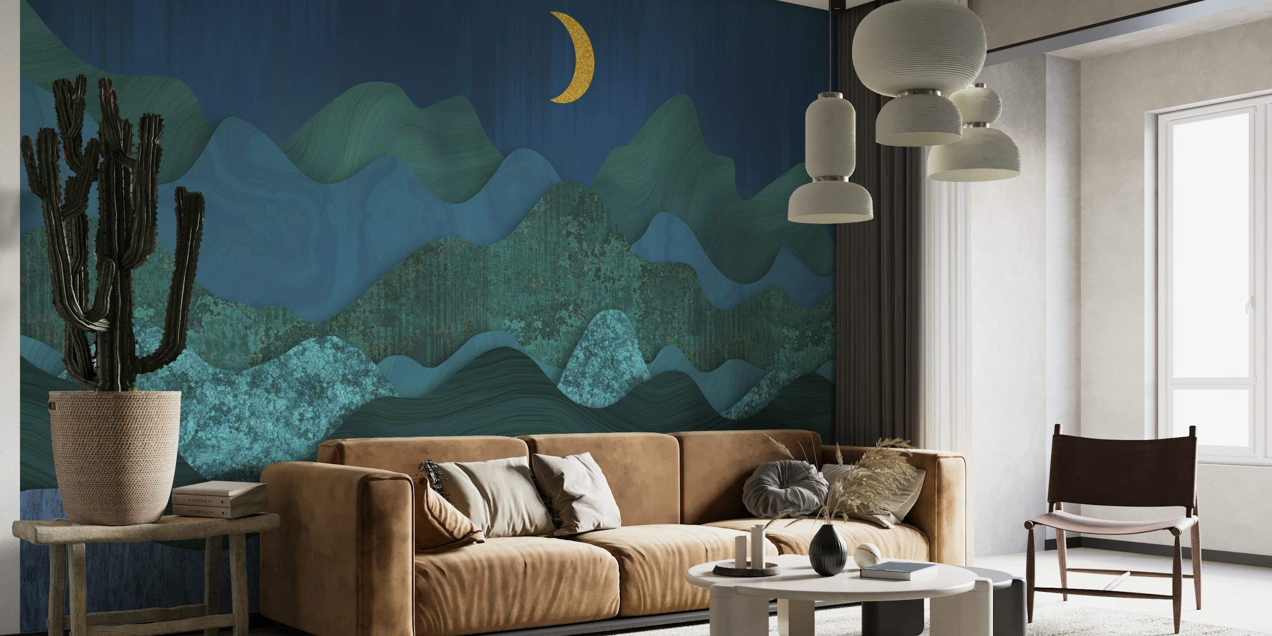 Dream Landscape Paper Collage Midnight Moon papel de parede