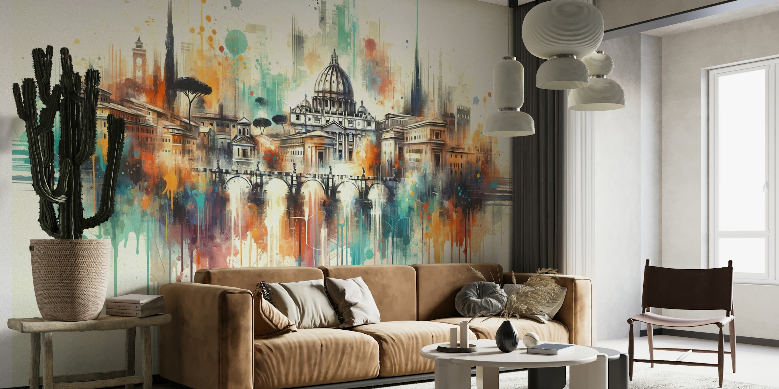 Watercolor Skyline Rome tapetit
