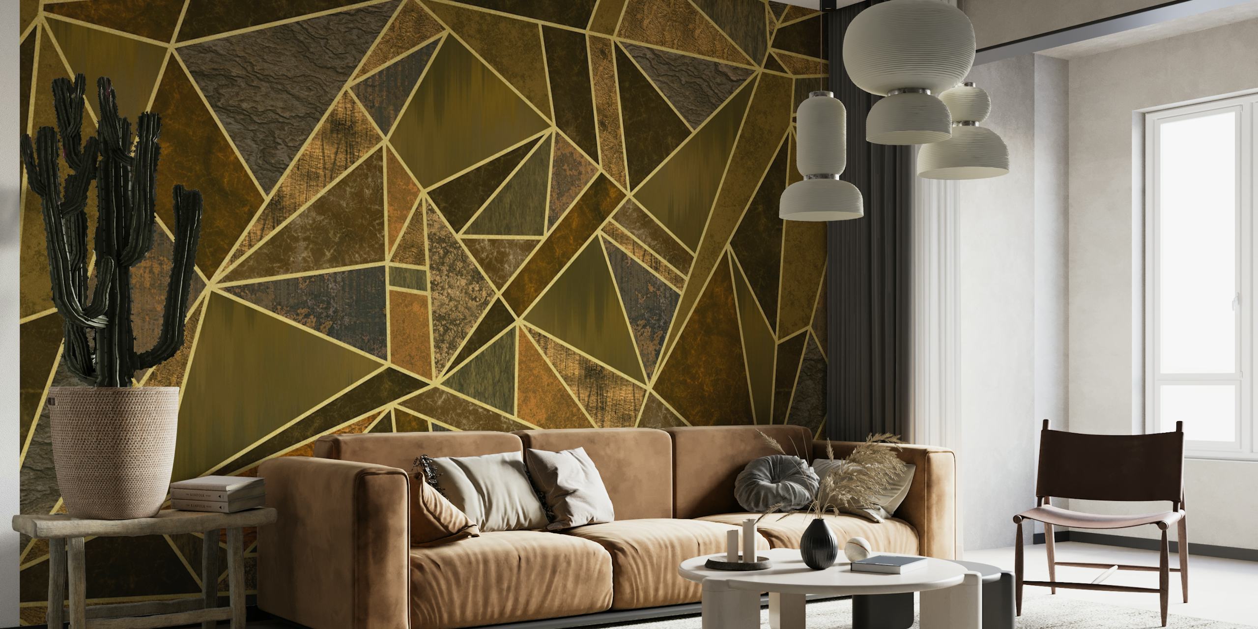 Luxurious Geometry Mosaic Brown Amber Gold papel pintado
