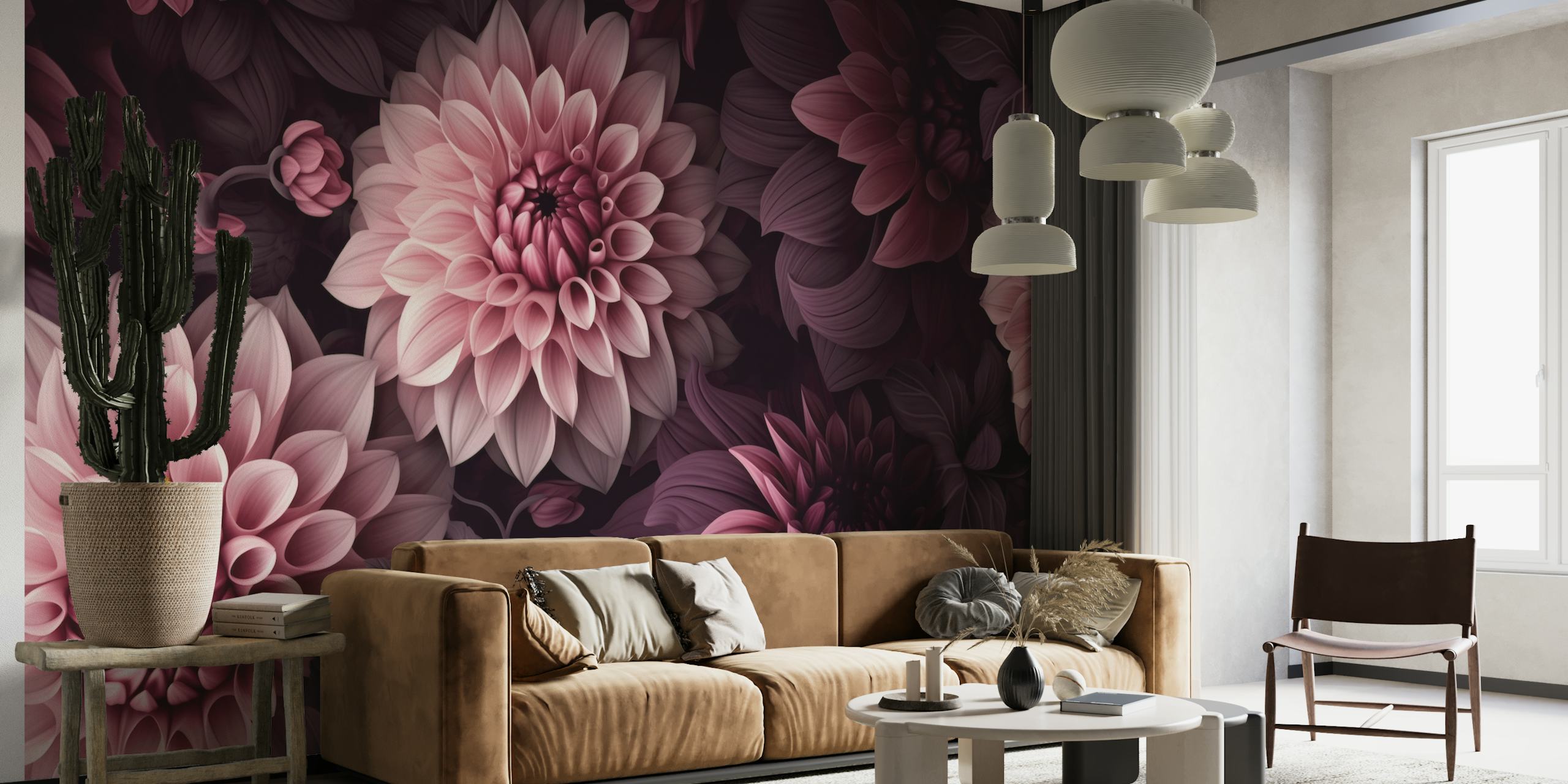 Opulent Moody Dahlia Flowers Moody Pink papel de parede