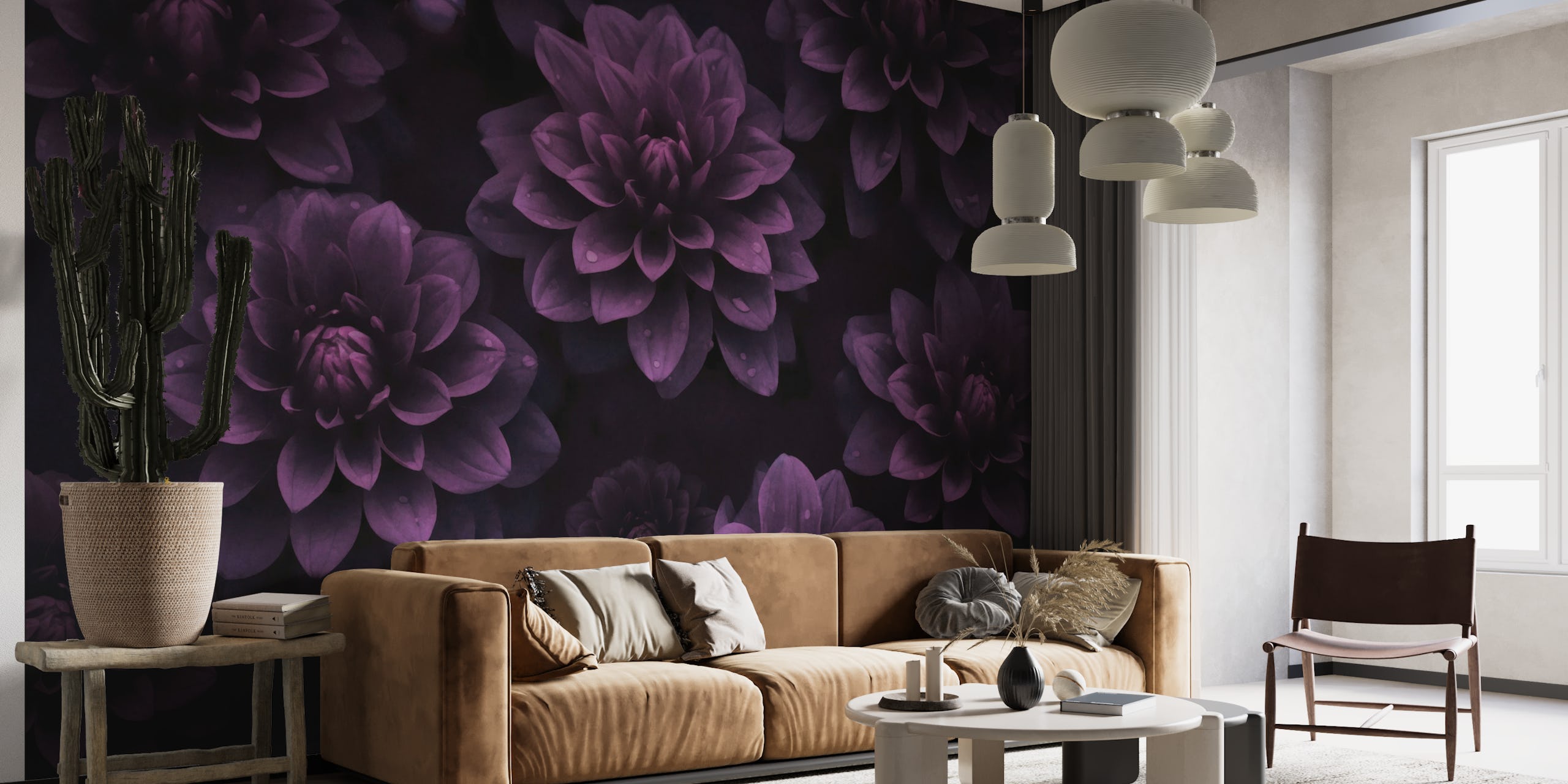 Moody Dahlia Dark Mauve Purple Watercolor wallpaper