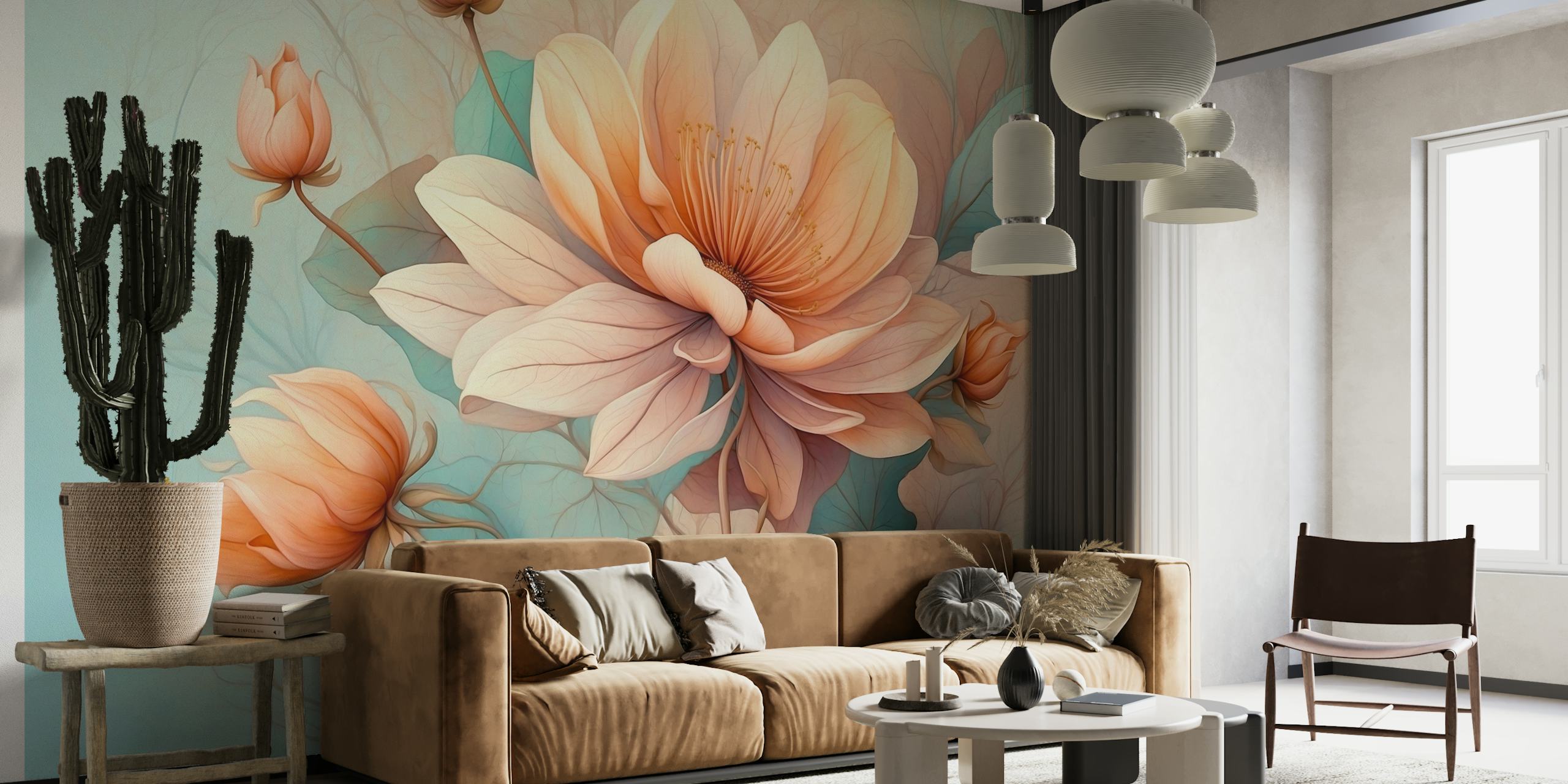 Floral background in pastel colors. behang