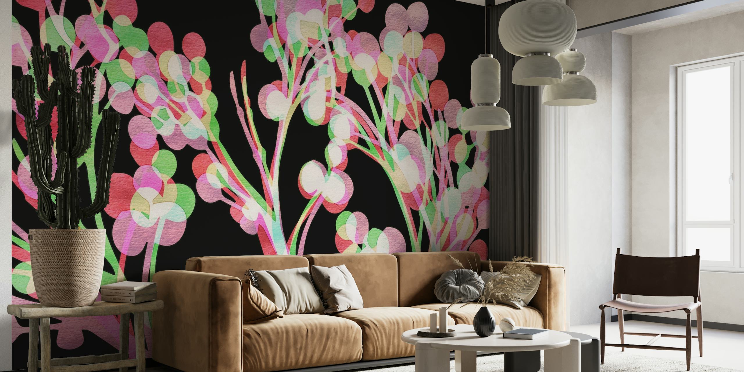 Asian Cherry Tree Branches Watercolor papel de parede
