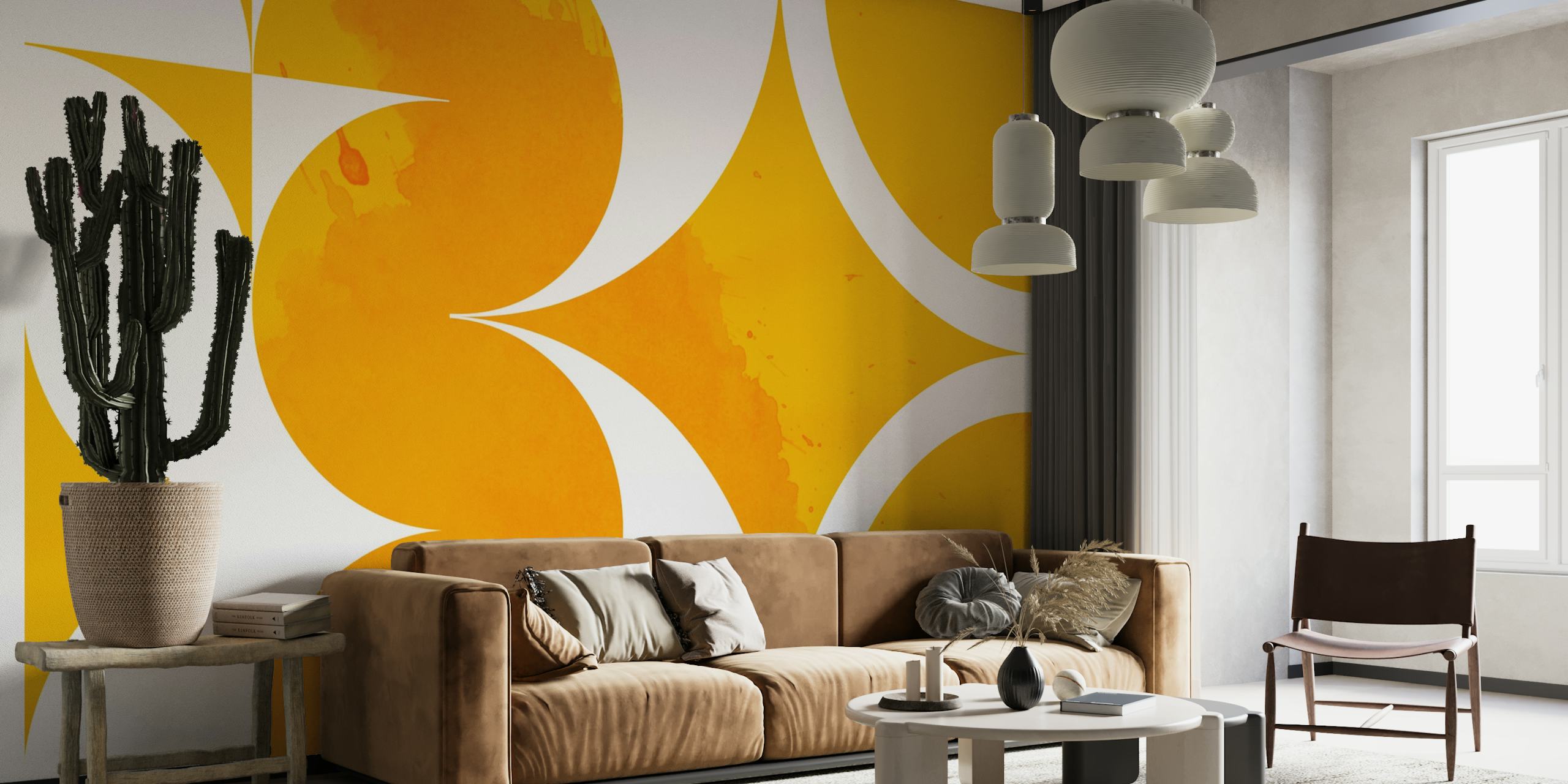 Mid Century Modern Bauhaus Yellow Cutout Geo papel pintado