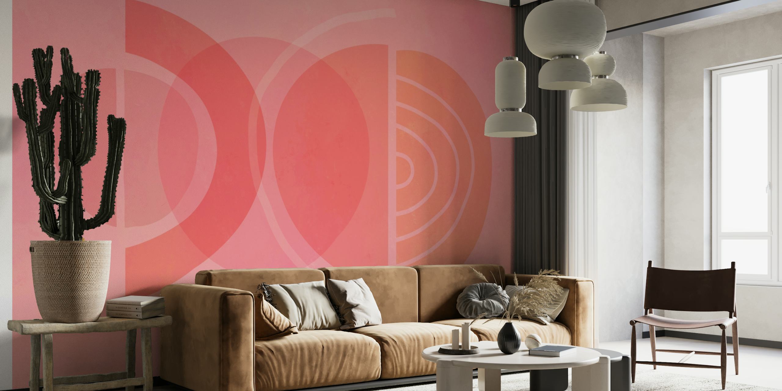 Mid Century Eclectic Pink Peach Shapes papel de parede