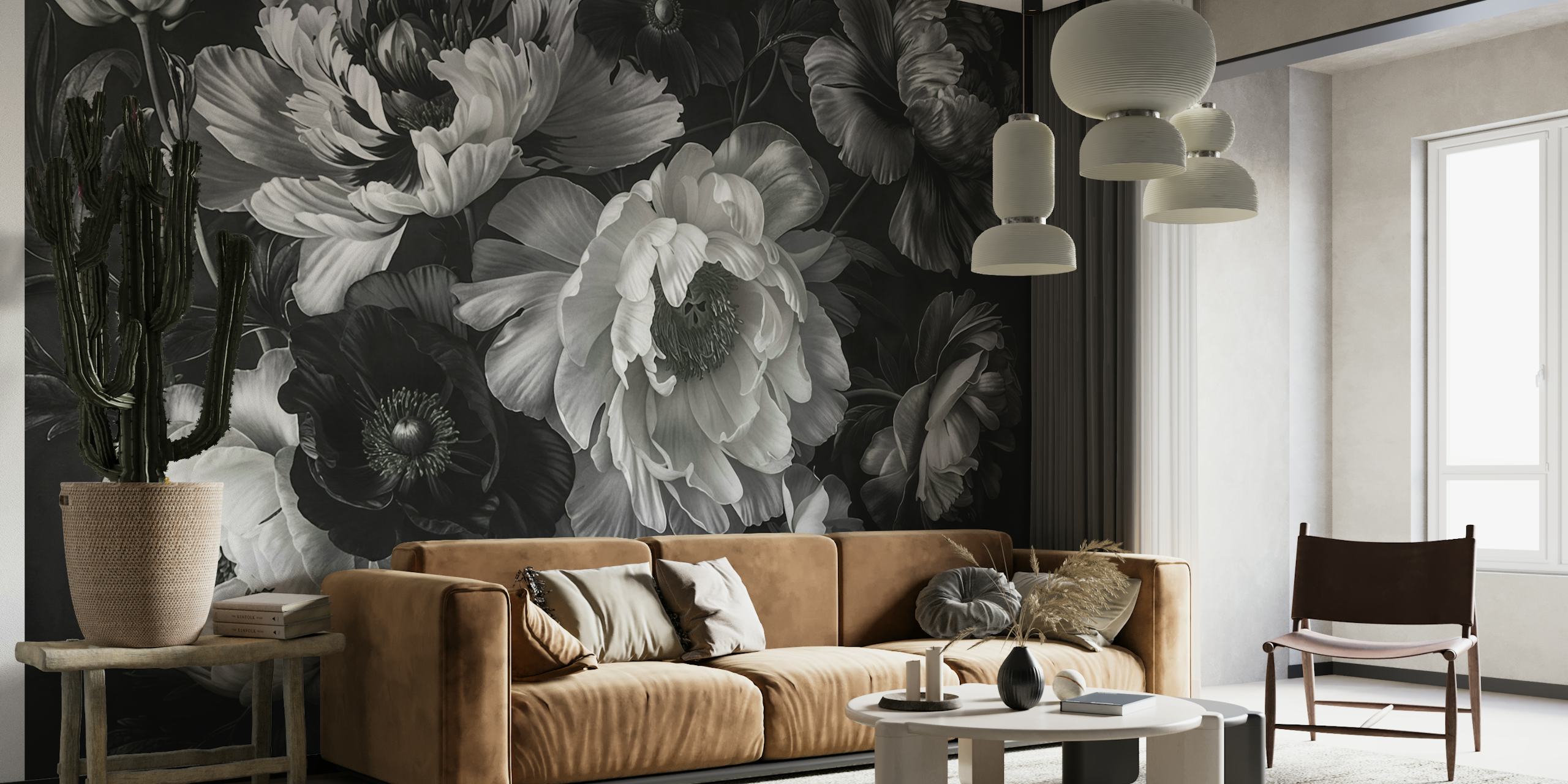 Baroque Maximalistic Flower Garden Greyscale wallpaper