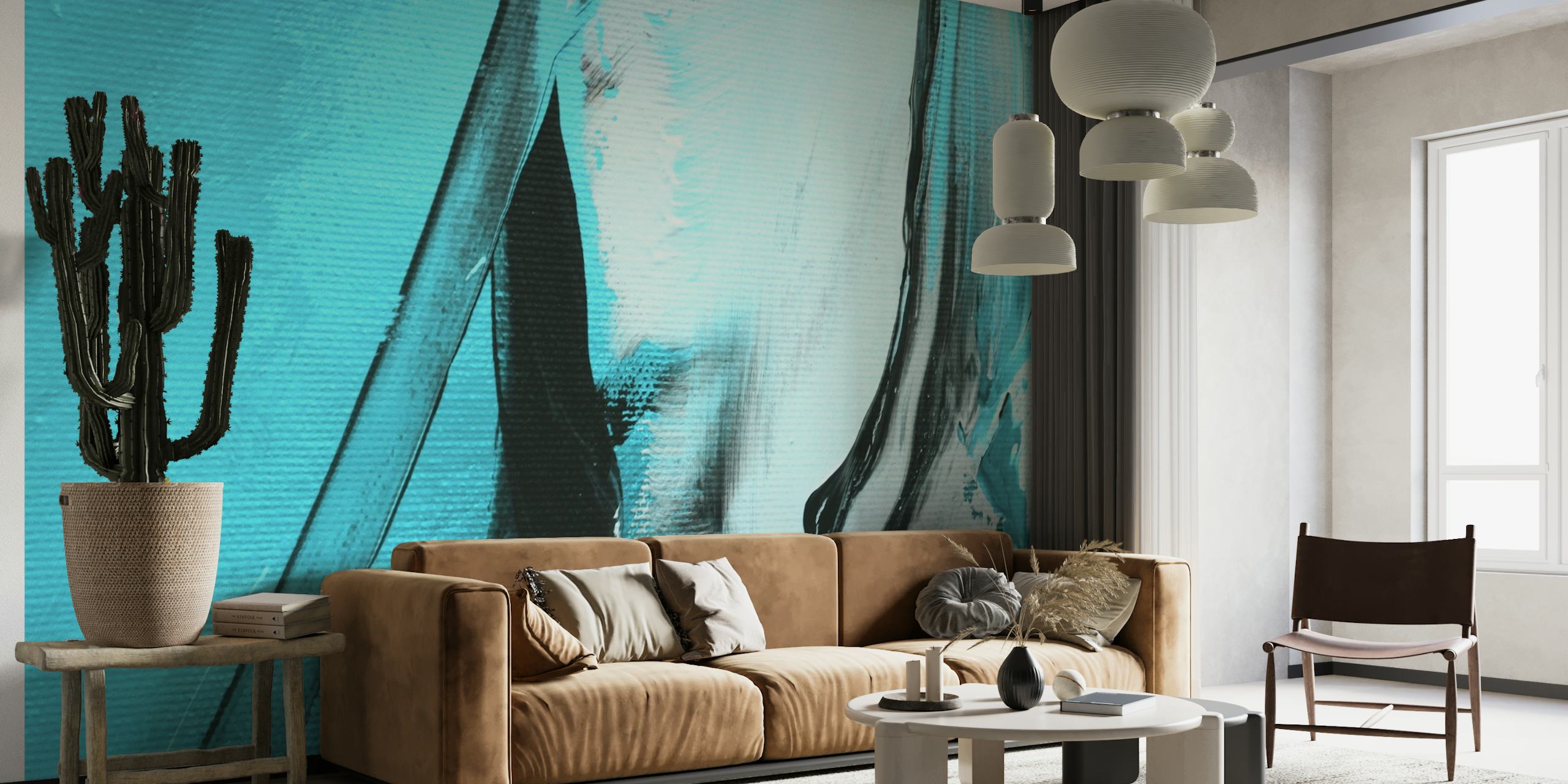 Turquoise Meets Black Abstract Art papel pintado
