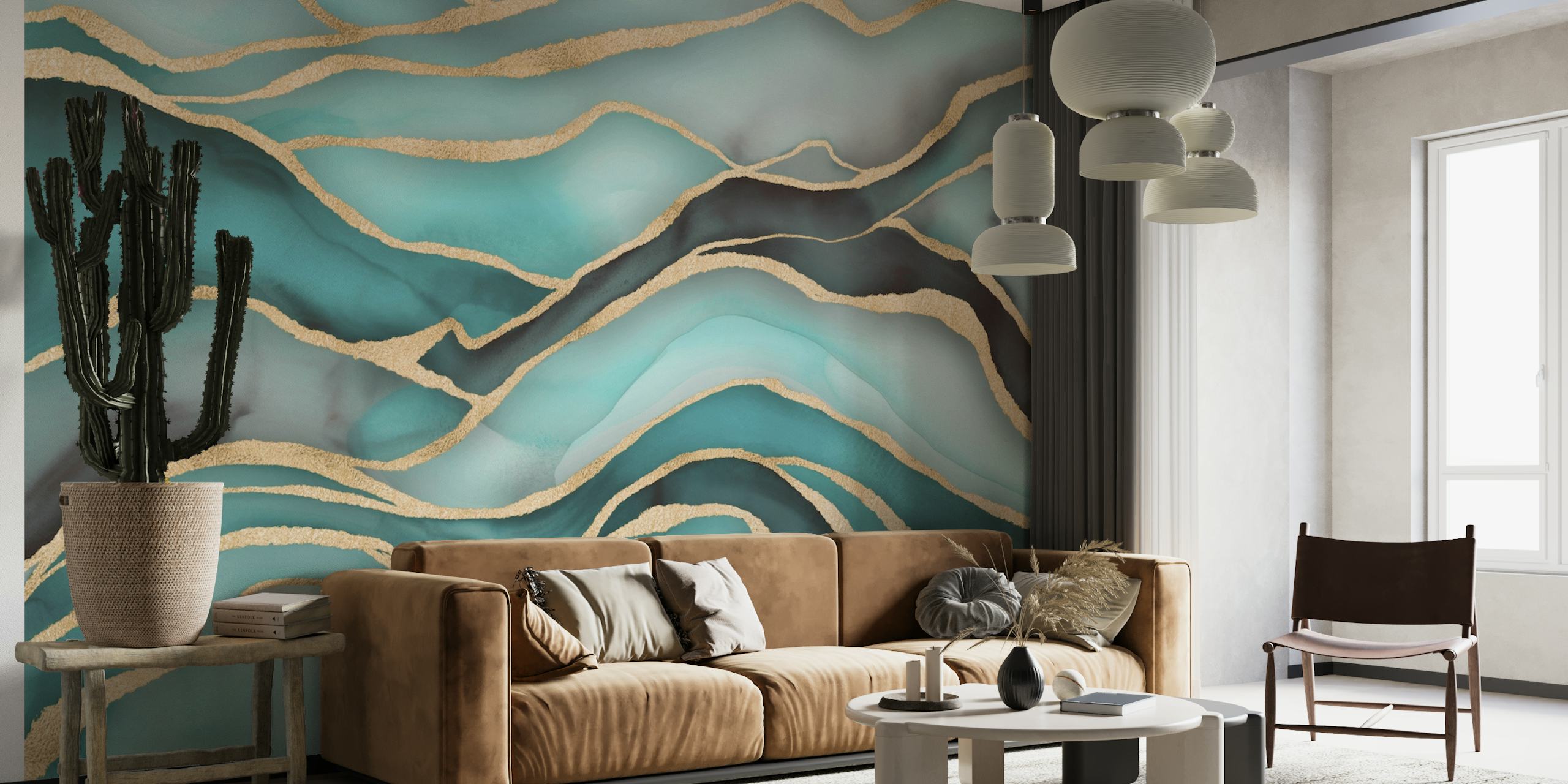 Magnificent Marble Landscape Teal Gold tapety