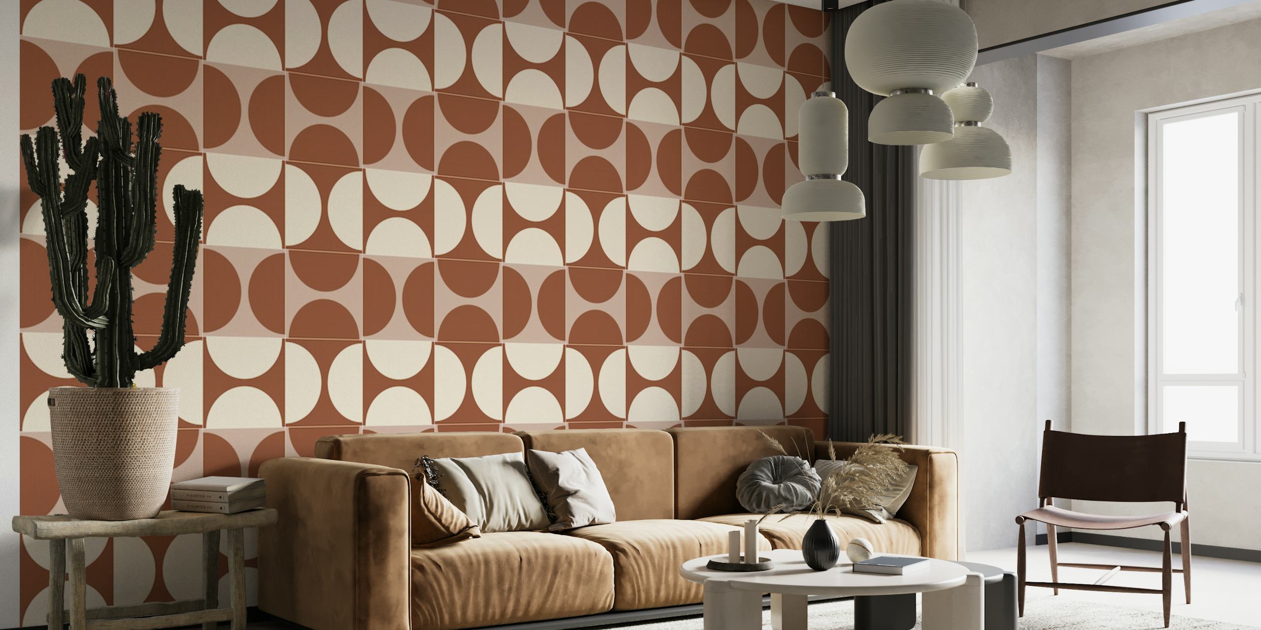 Cotto Tiles Cinnamon en Cream Lines-patroon voor muurschildering