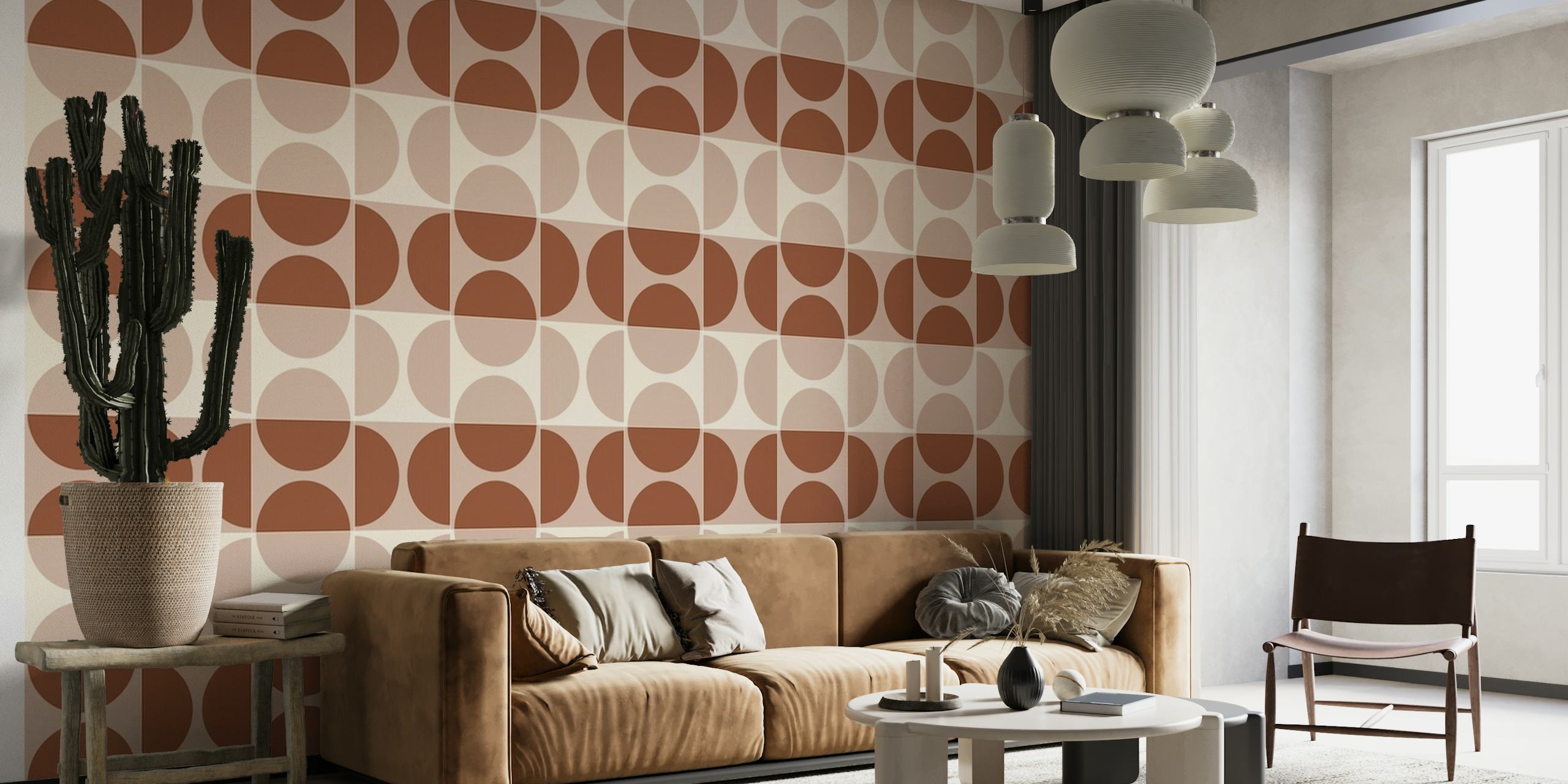 Cotto Tiles Cinnamon and Powder Lines wallpaper