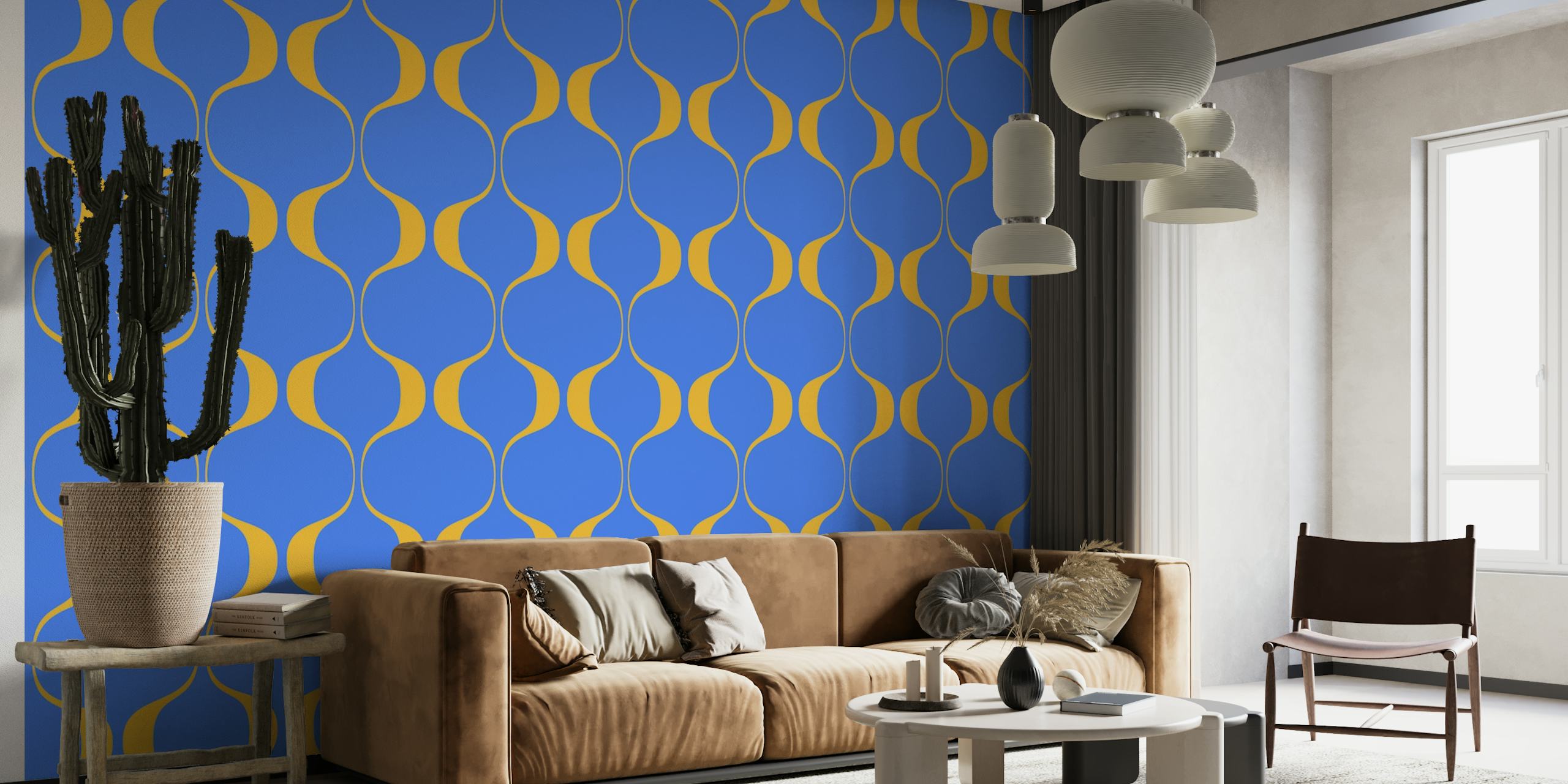 Vintage Abstract Geo Pattern Blue Yellow wallpaper