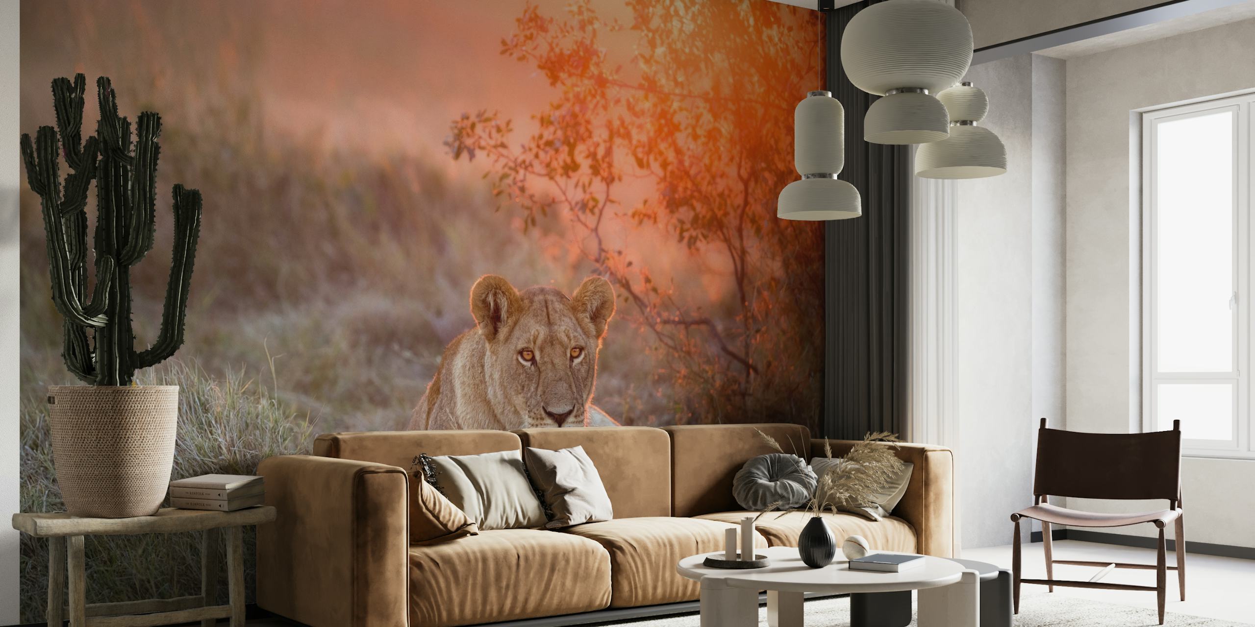 Sunset Lioness papel pintado