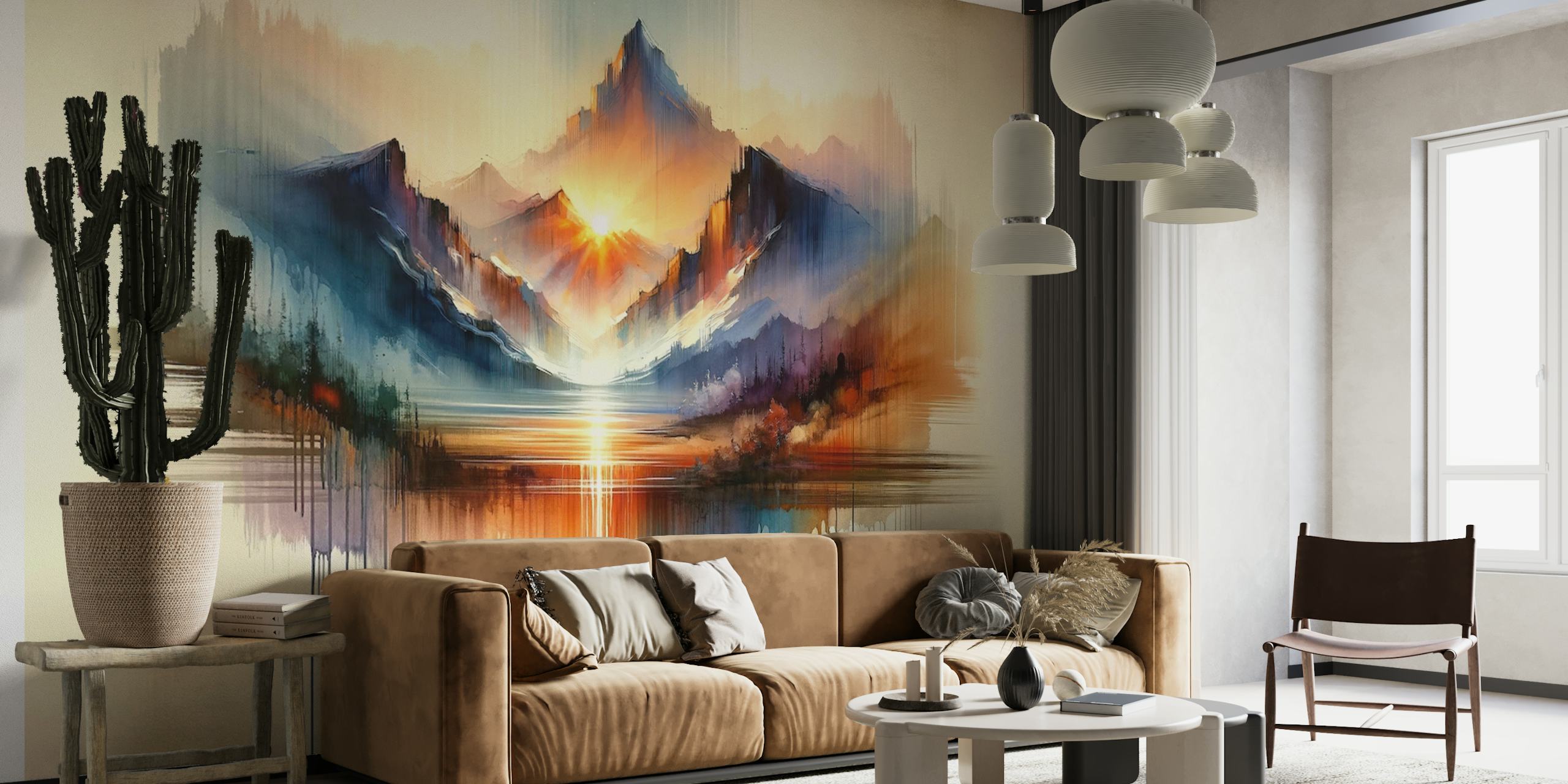 Watercolor Abstract Mountains Landscape behang