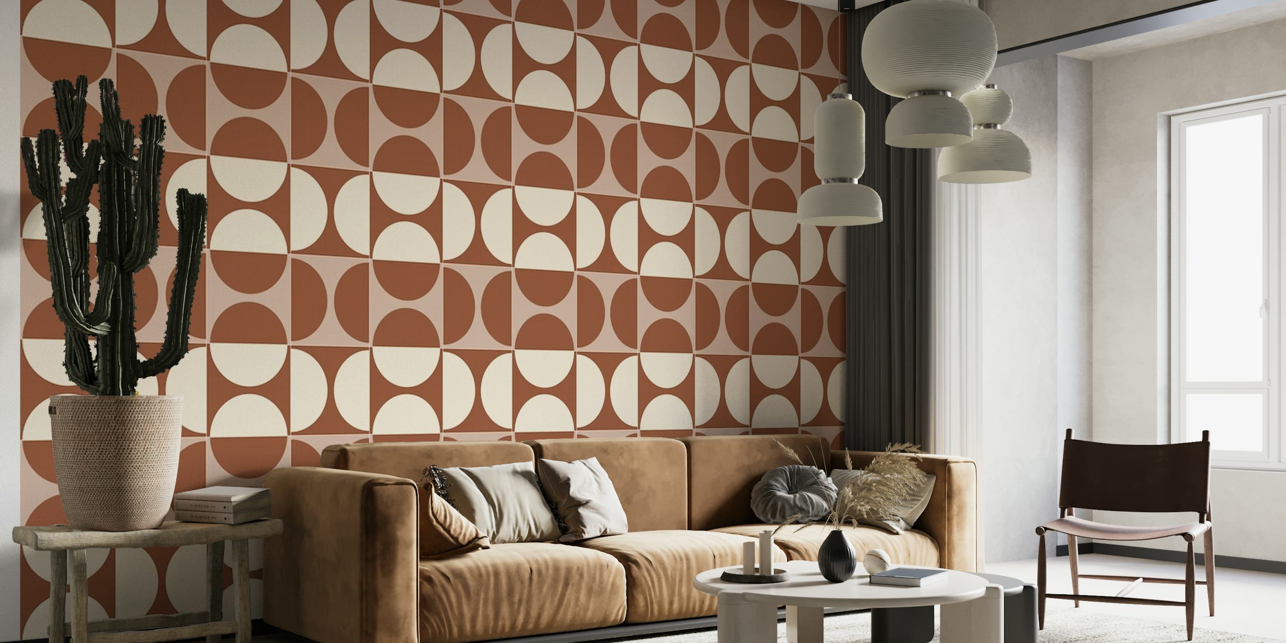 Cotto Tiles Cinnamon and Cream Combo Lines wallpaper