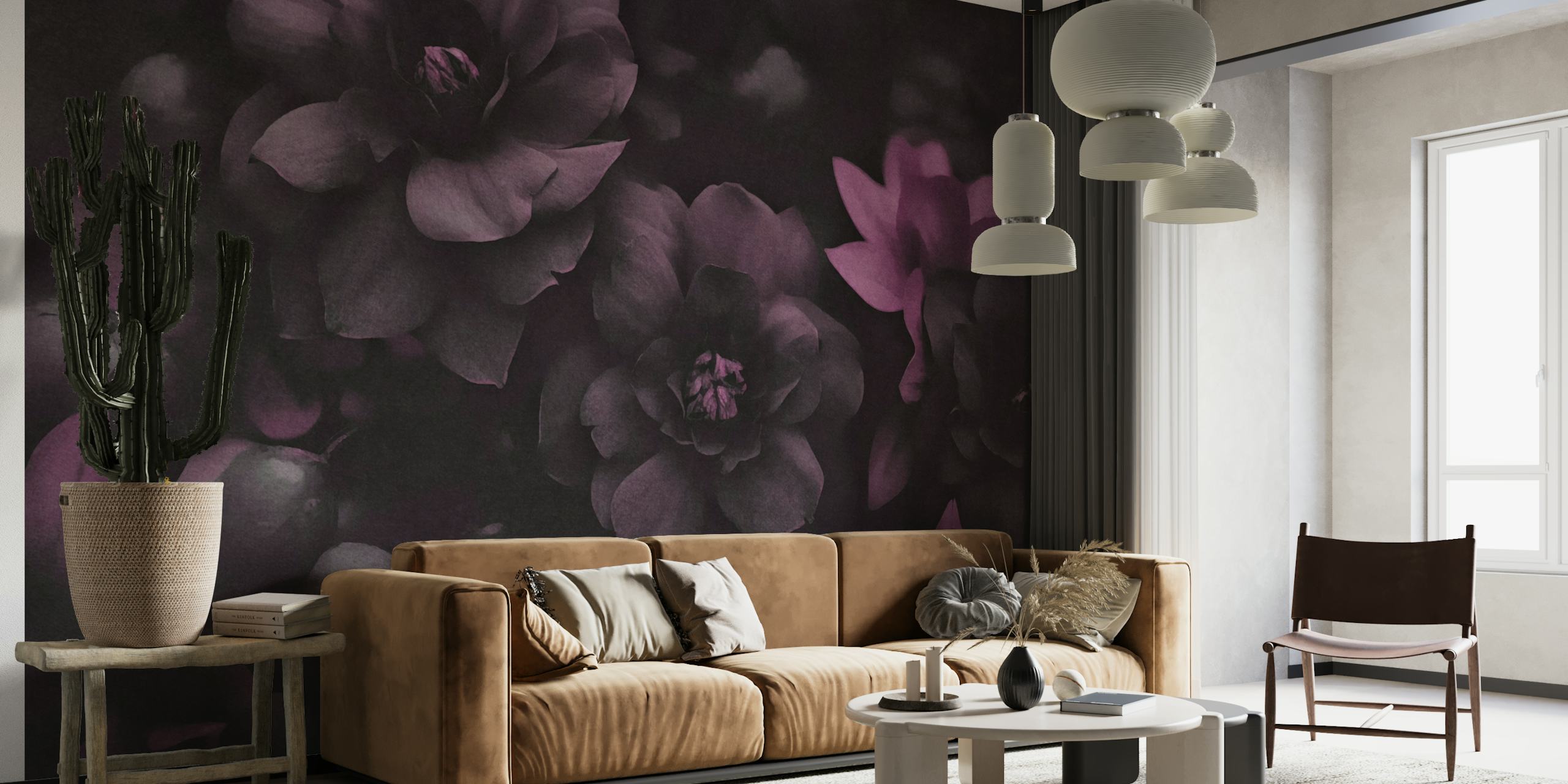 Atmospheric Floral Splendor Dark Moody Mauve wallpaper