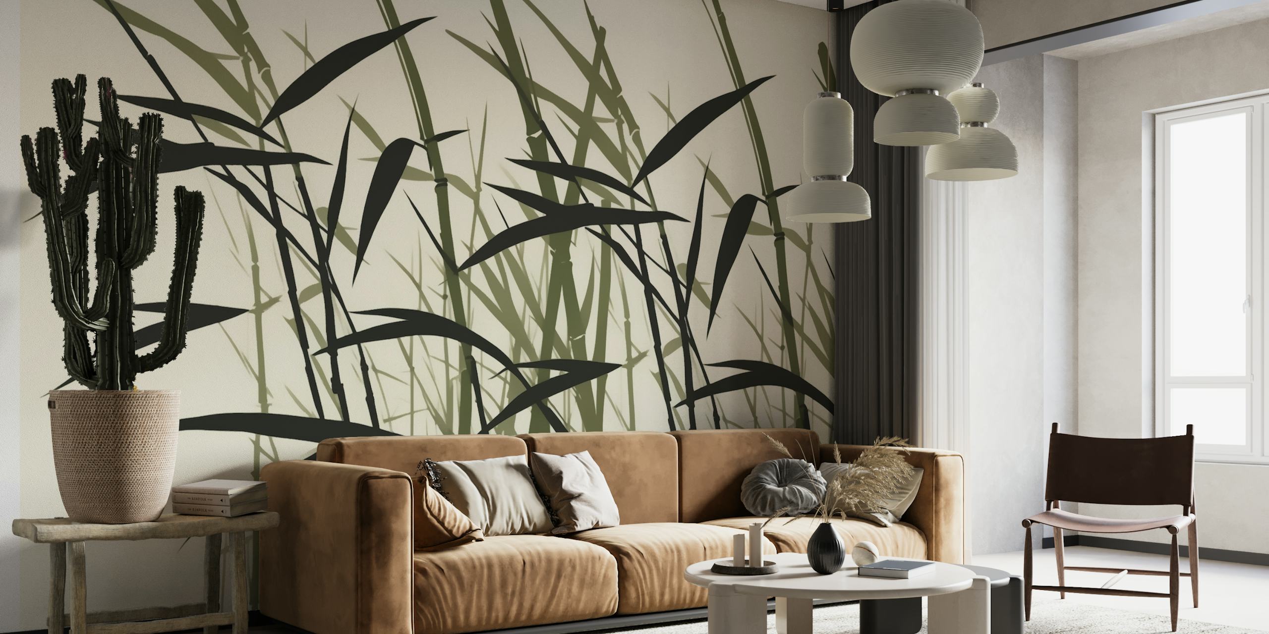 Wild Bamboo Grasses on Creme wallpaper