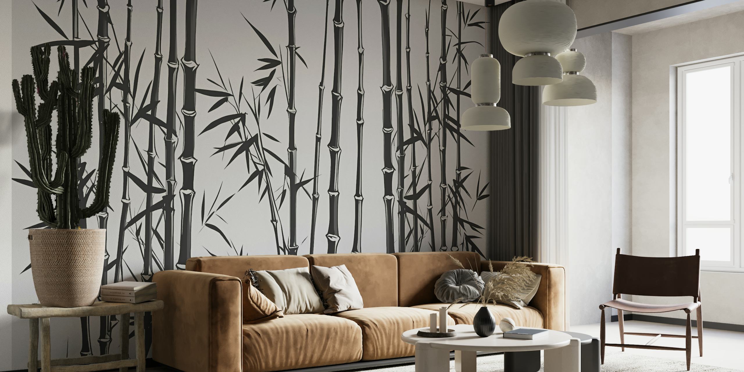 Wild Bamboo Grass Luxury Black White papel de parede