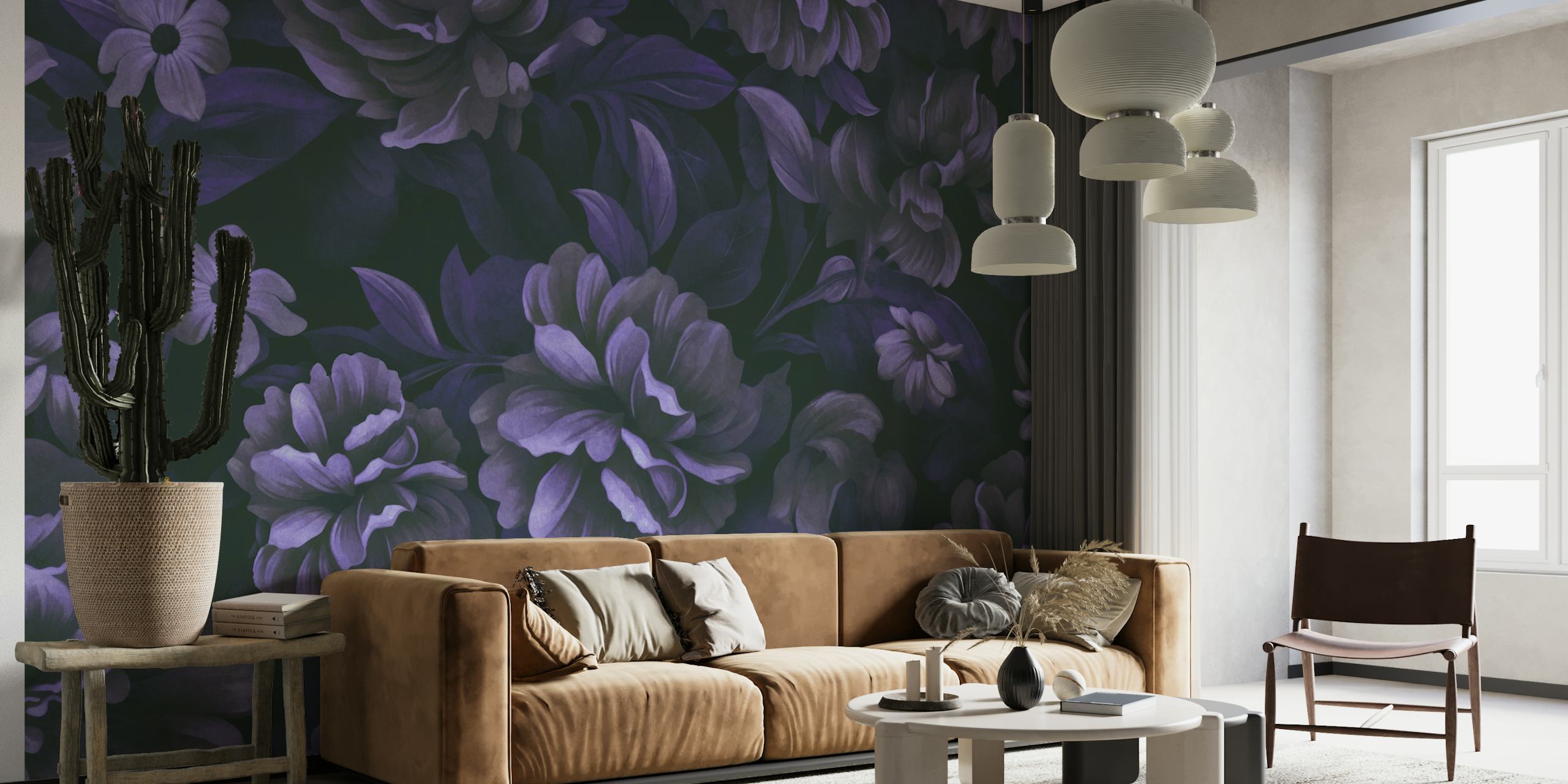 Velveteen Purple Moody Flower Luxury Opulence papel de parede