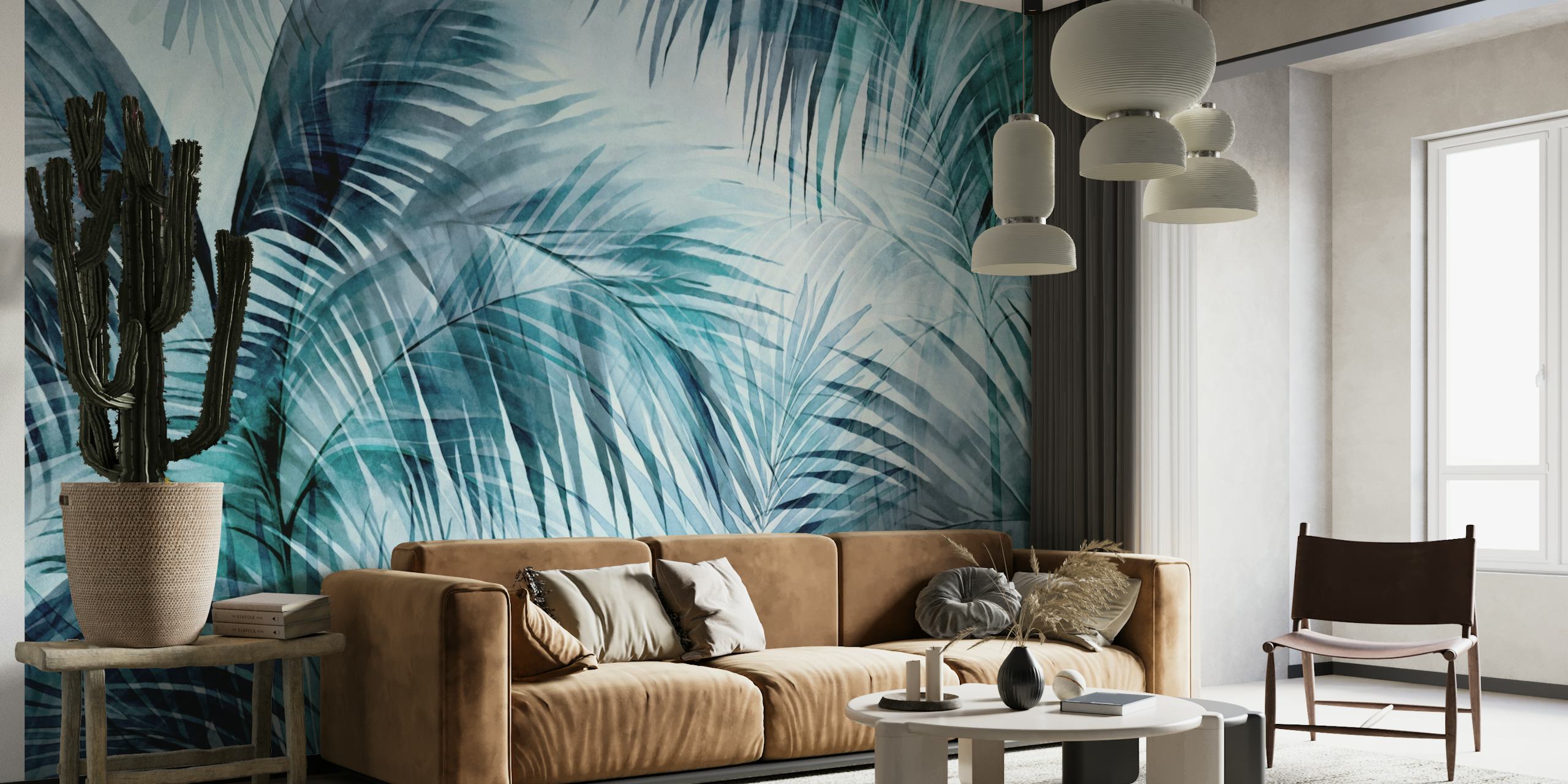 Blue Hour Tropical Retreat Palm Jungle Blue papel pintado