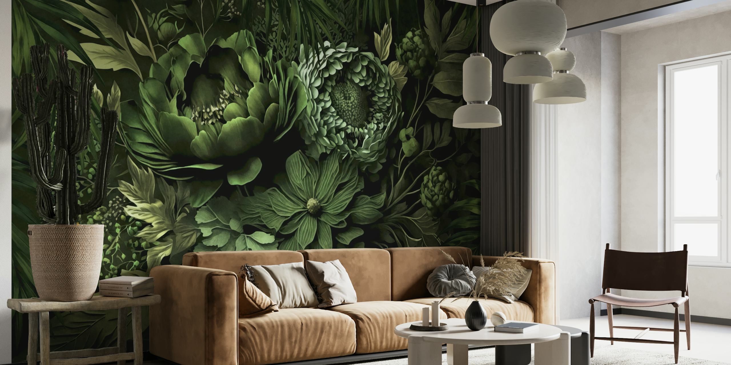 Moody Baroque Jungle Flowers Lush Green wallpaper