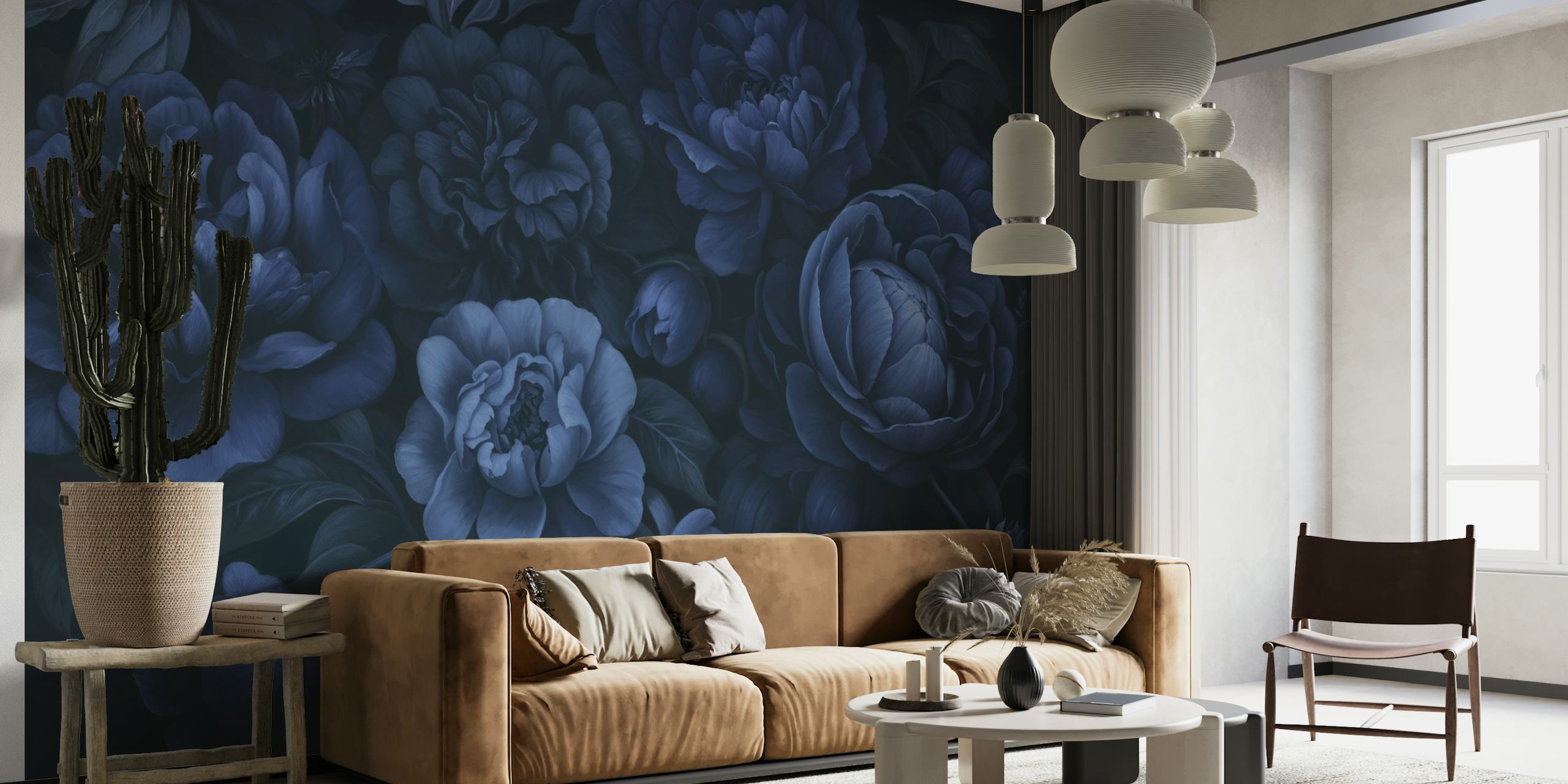 Victorian Grandeur Large Flower Midnight Blue wallpaper