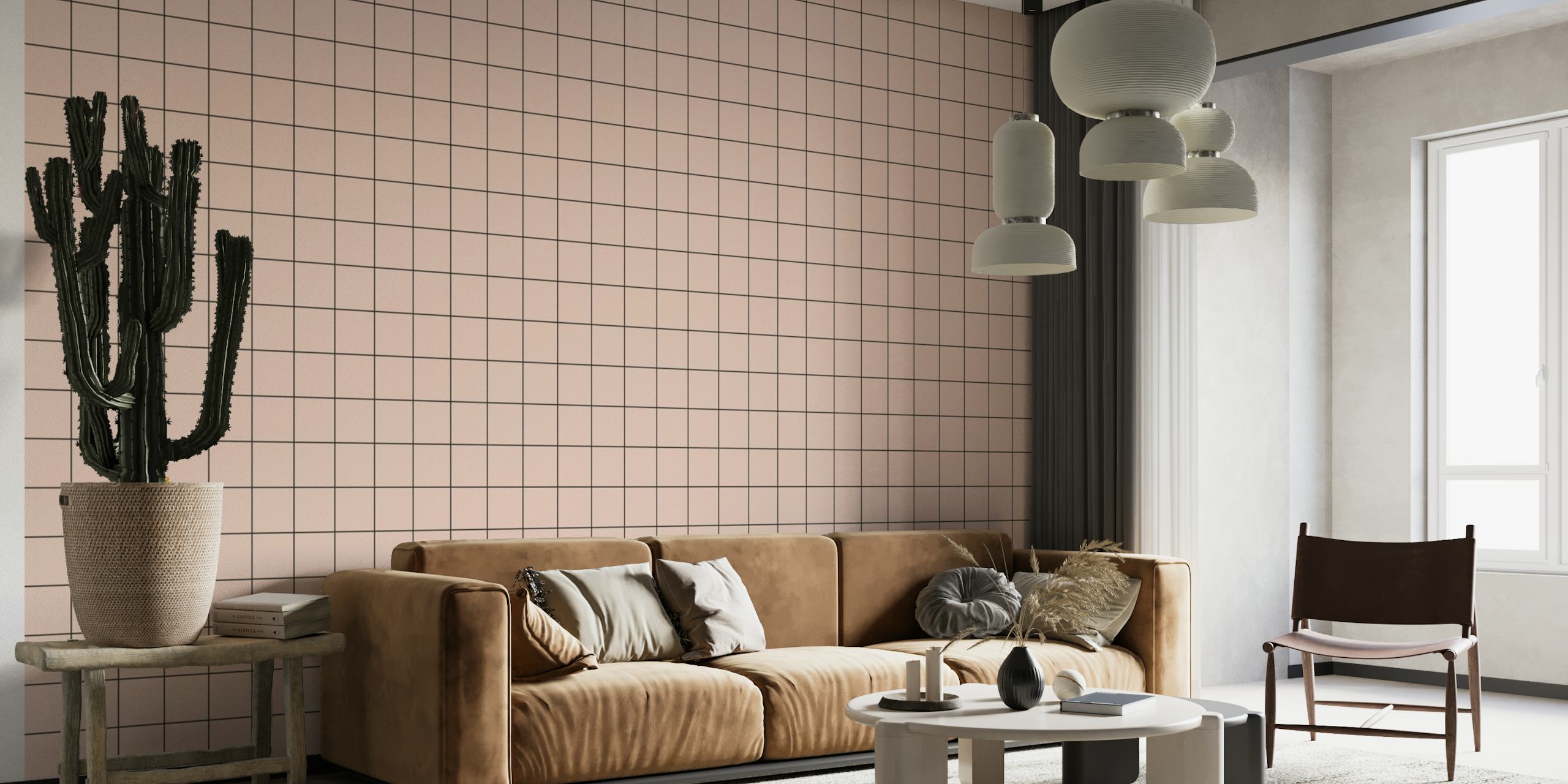 Grid Pattern - Pink with Small Grid behang