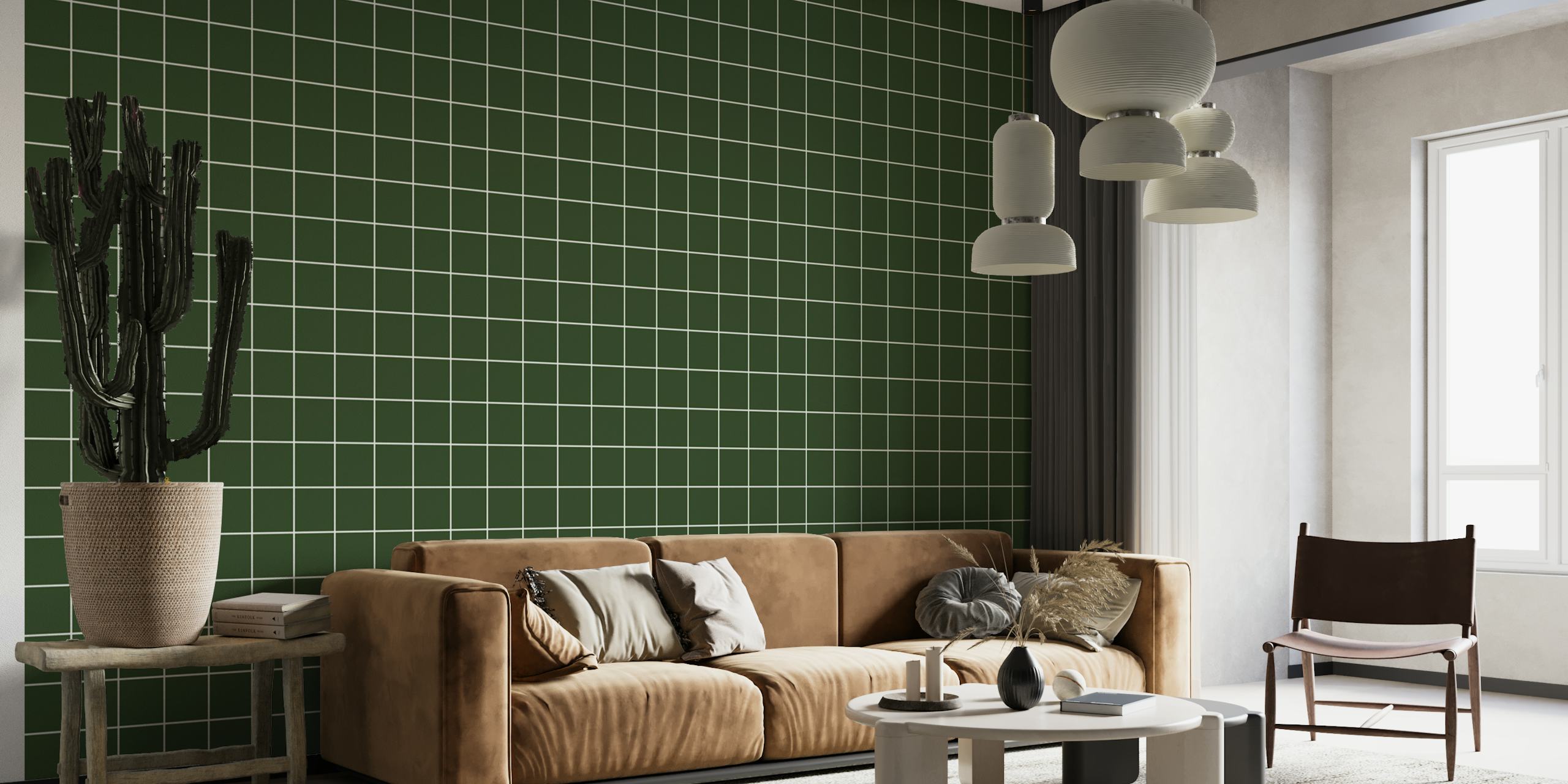 Grid Pattern - Green with Small Grid behang