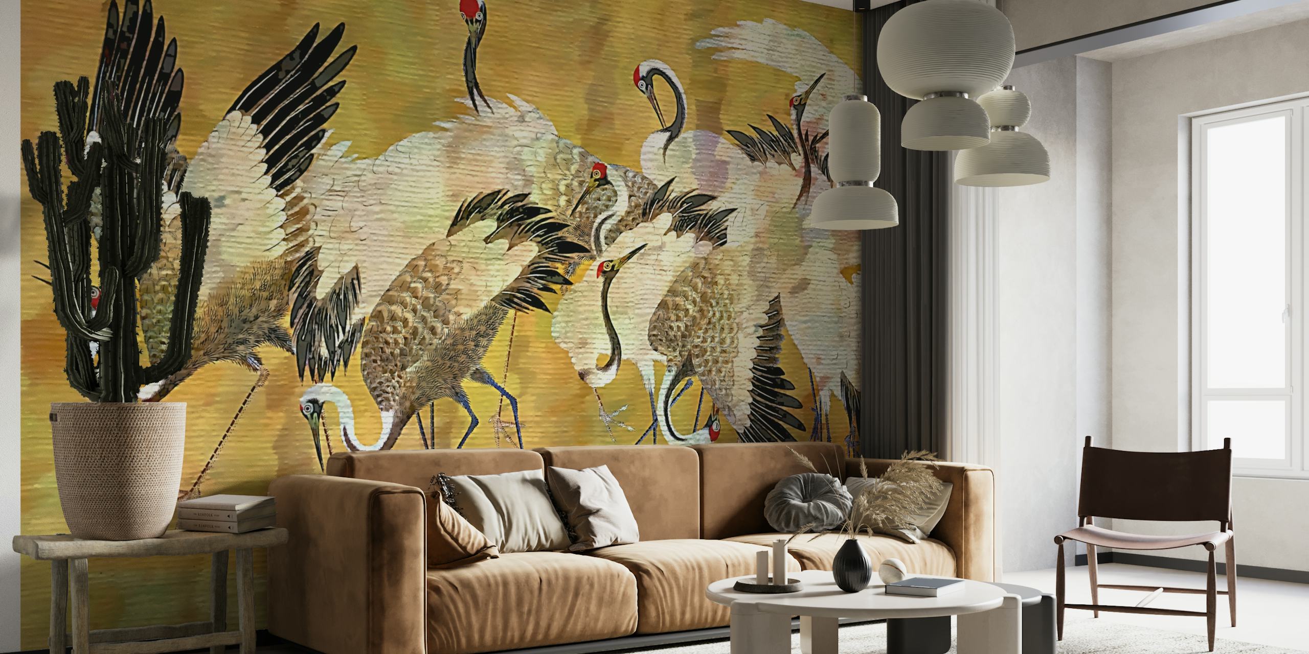 Antique Crane Birds papel pintado