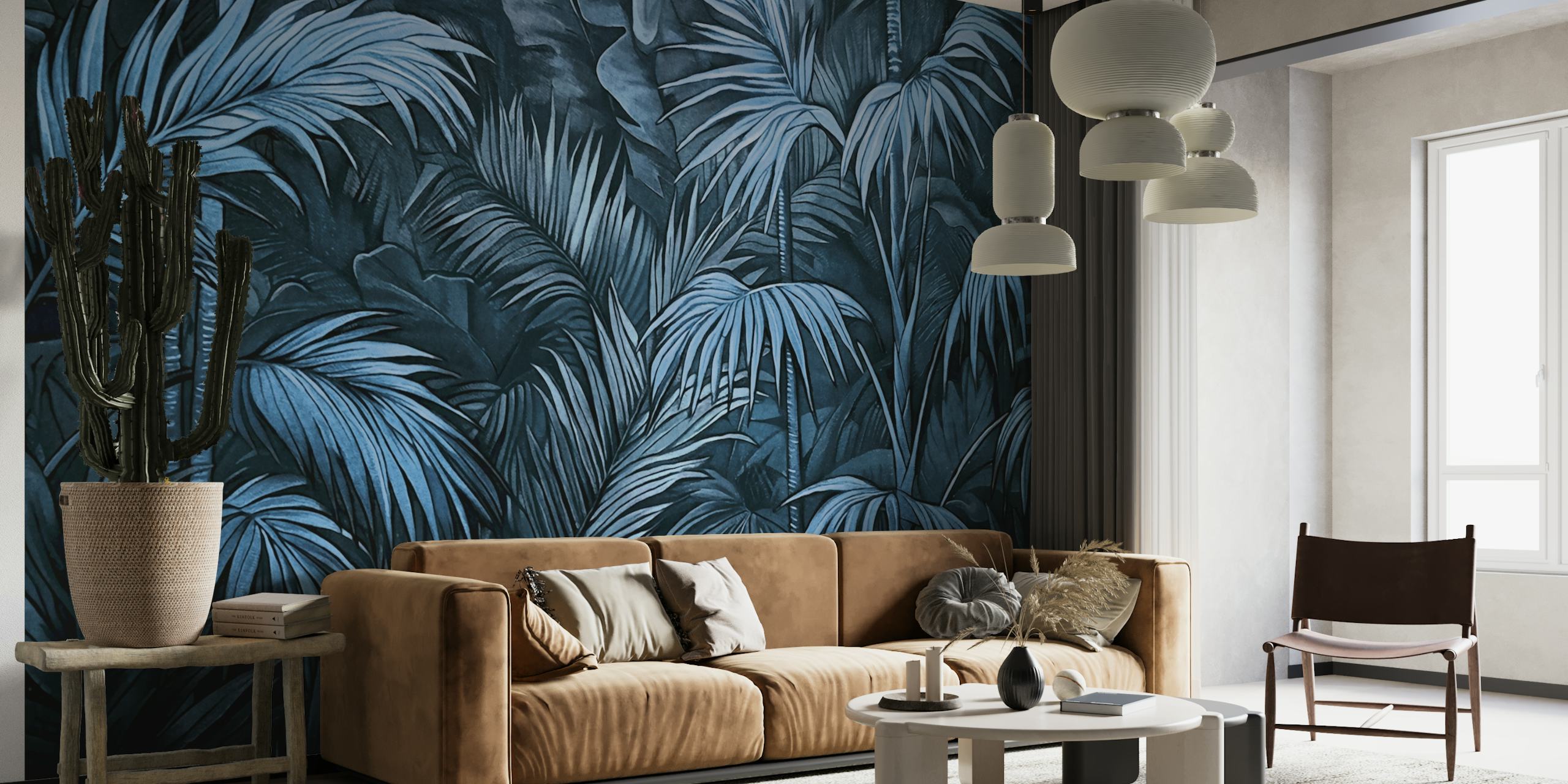 Mystic Jungle Tropical Escape Midnight Blue wallpaper