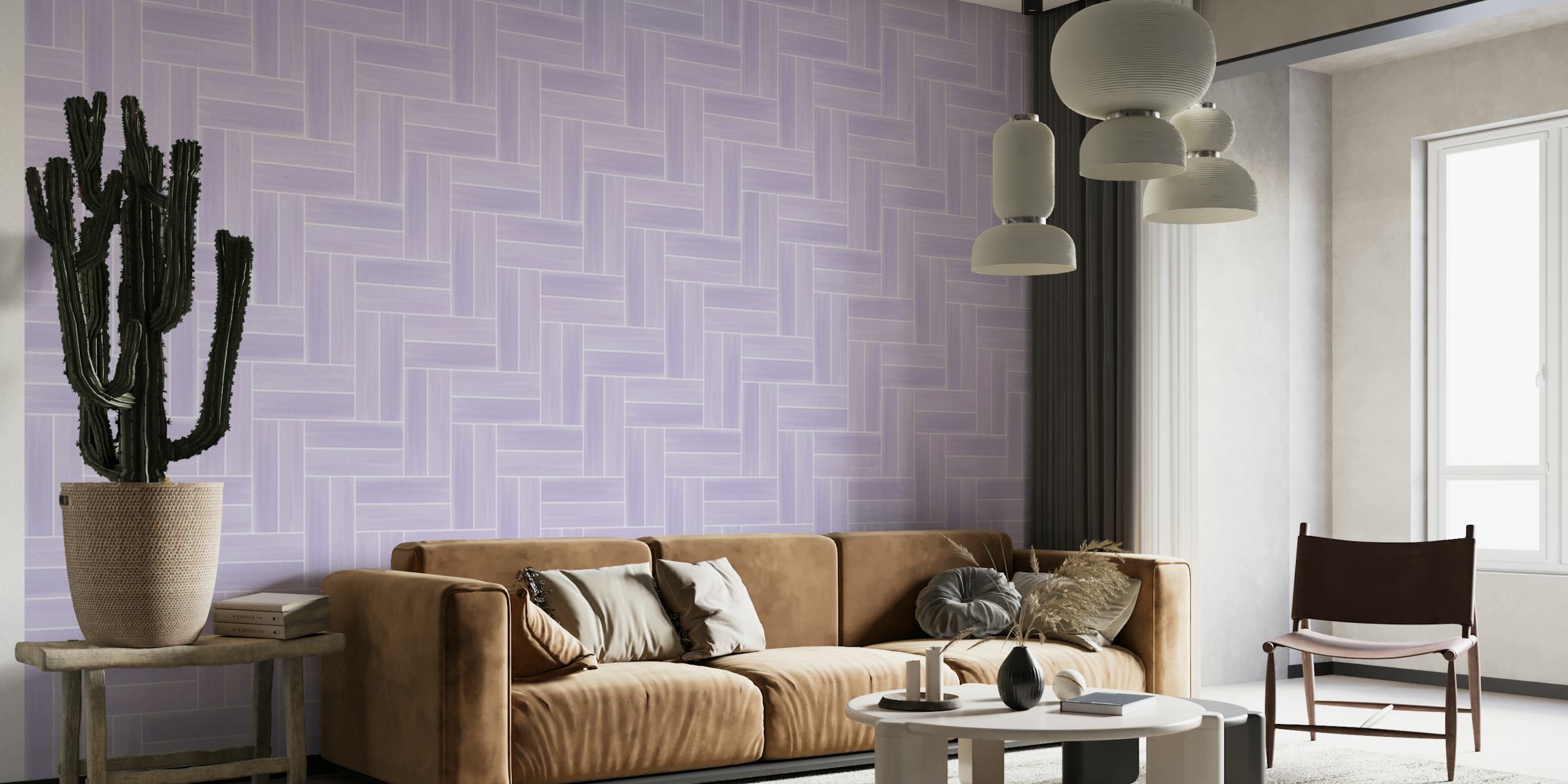 Double block herringbone tiles lilac papel de parede
