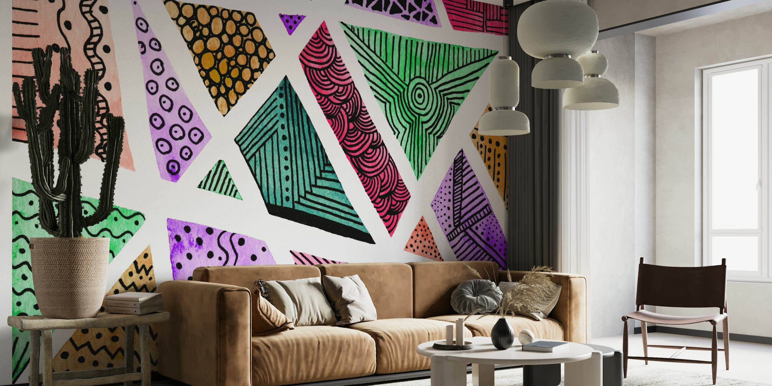 Colorful watercolor zentangle wallpaper