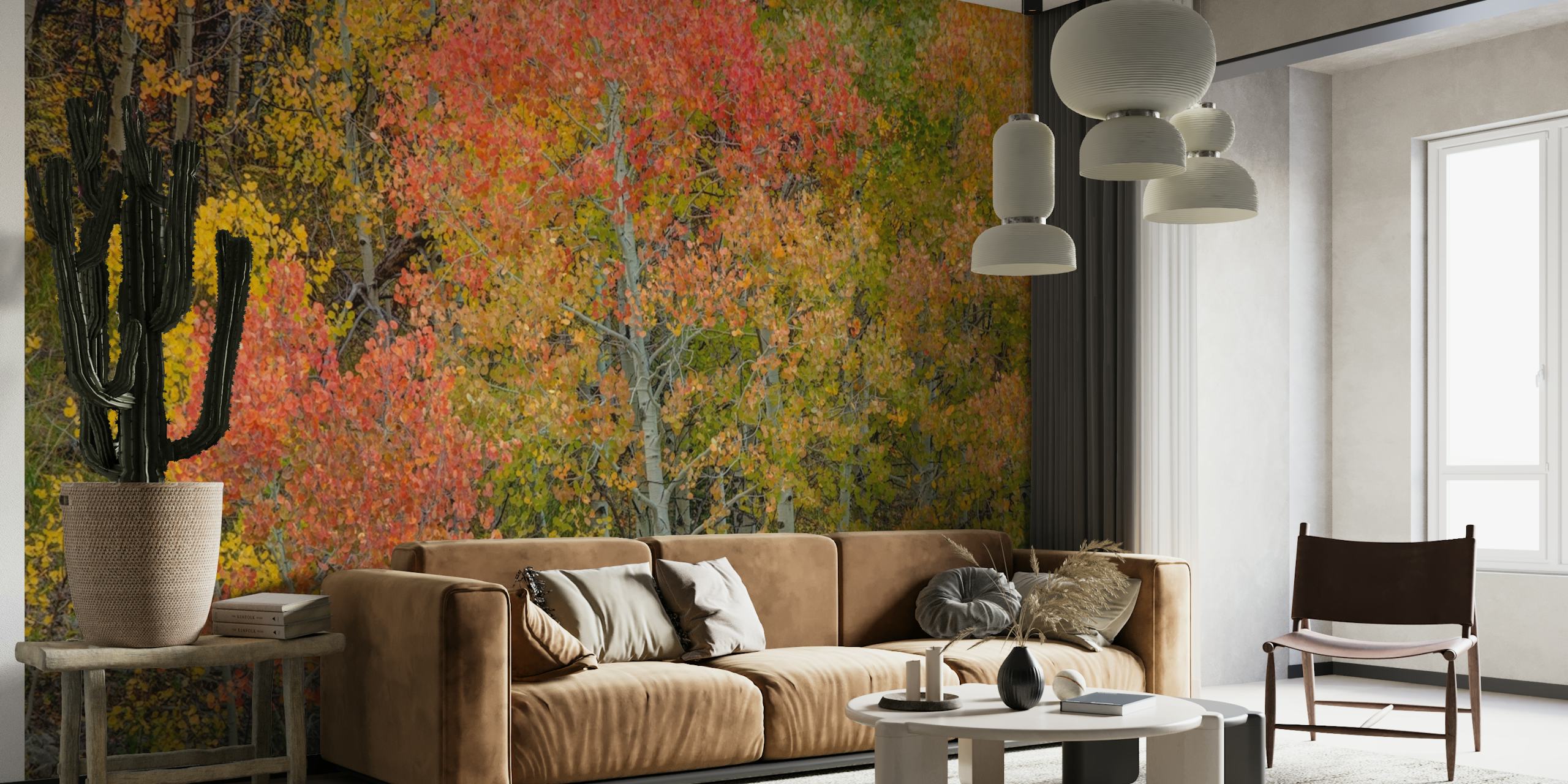 Autumn foliage wall mural with red, orange, and yellow leaves