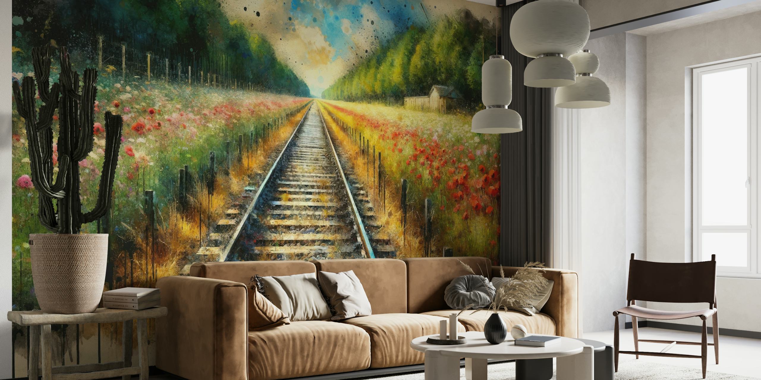 Train Track Countryside papel pintado