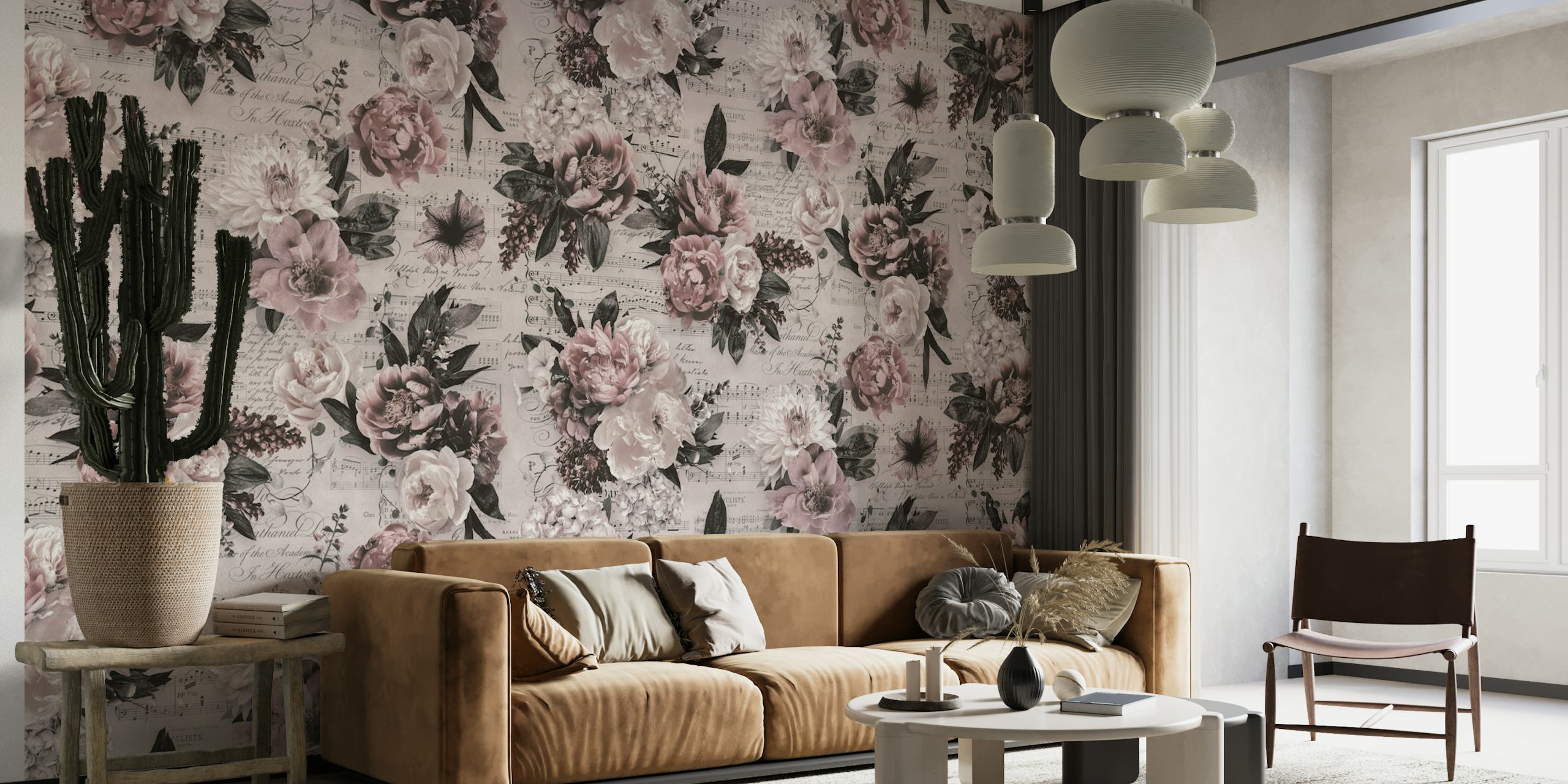 Music And Flowers Vintage Style Blush Pink wallpaper