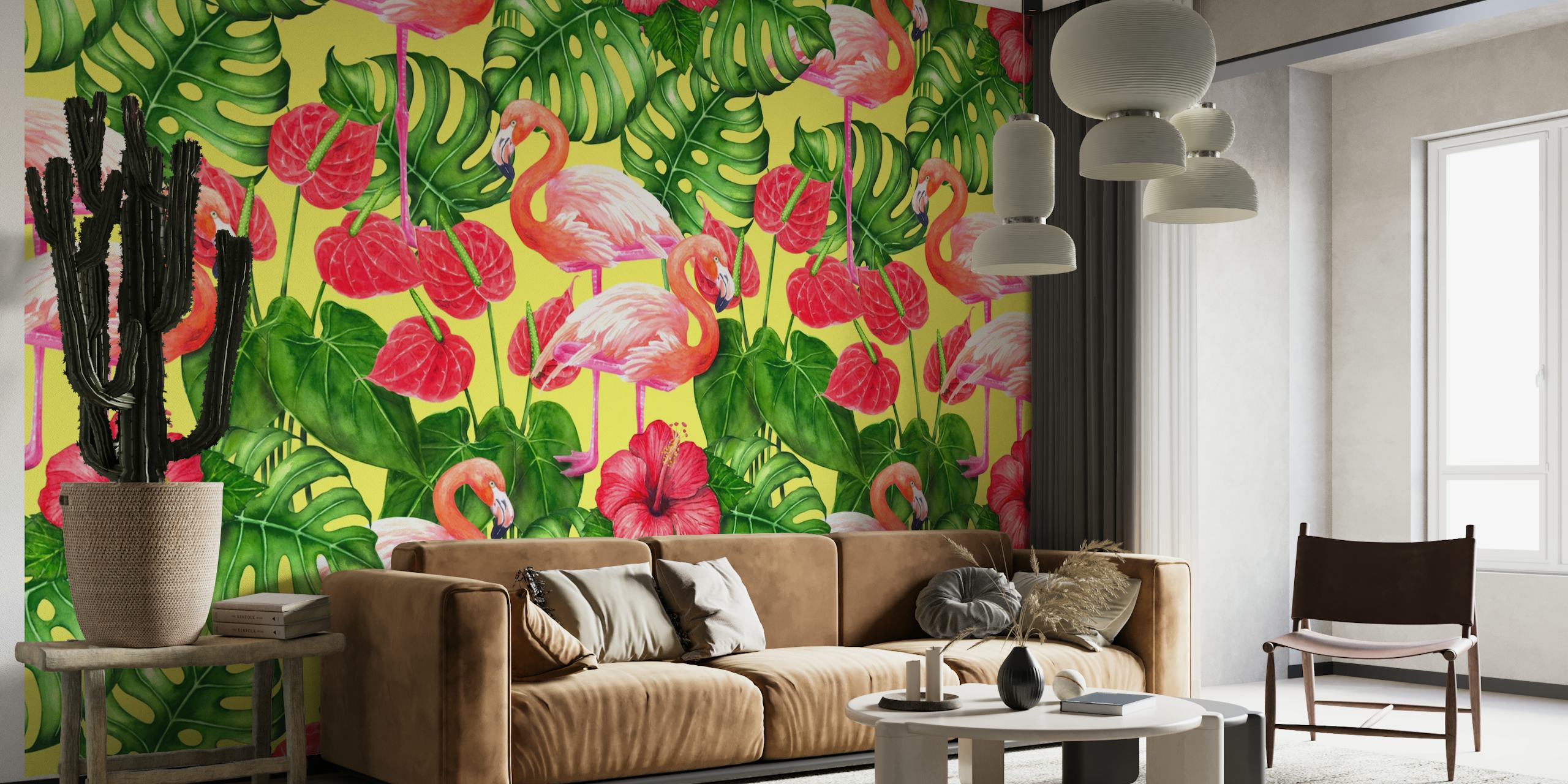 Flamingo and tropical garden 2 wallpaper