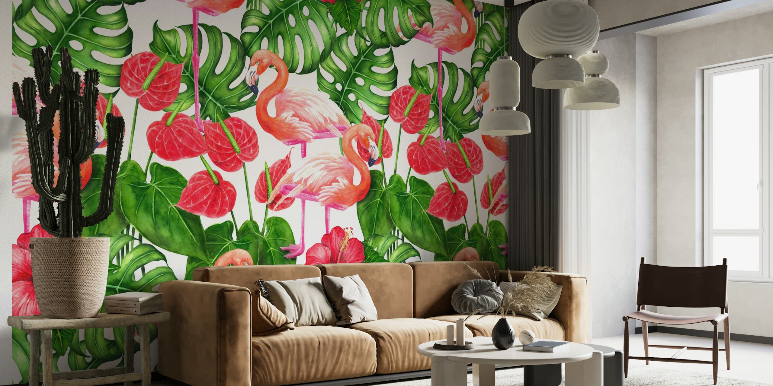 Flamingo and tropical garden 3 papel pintado