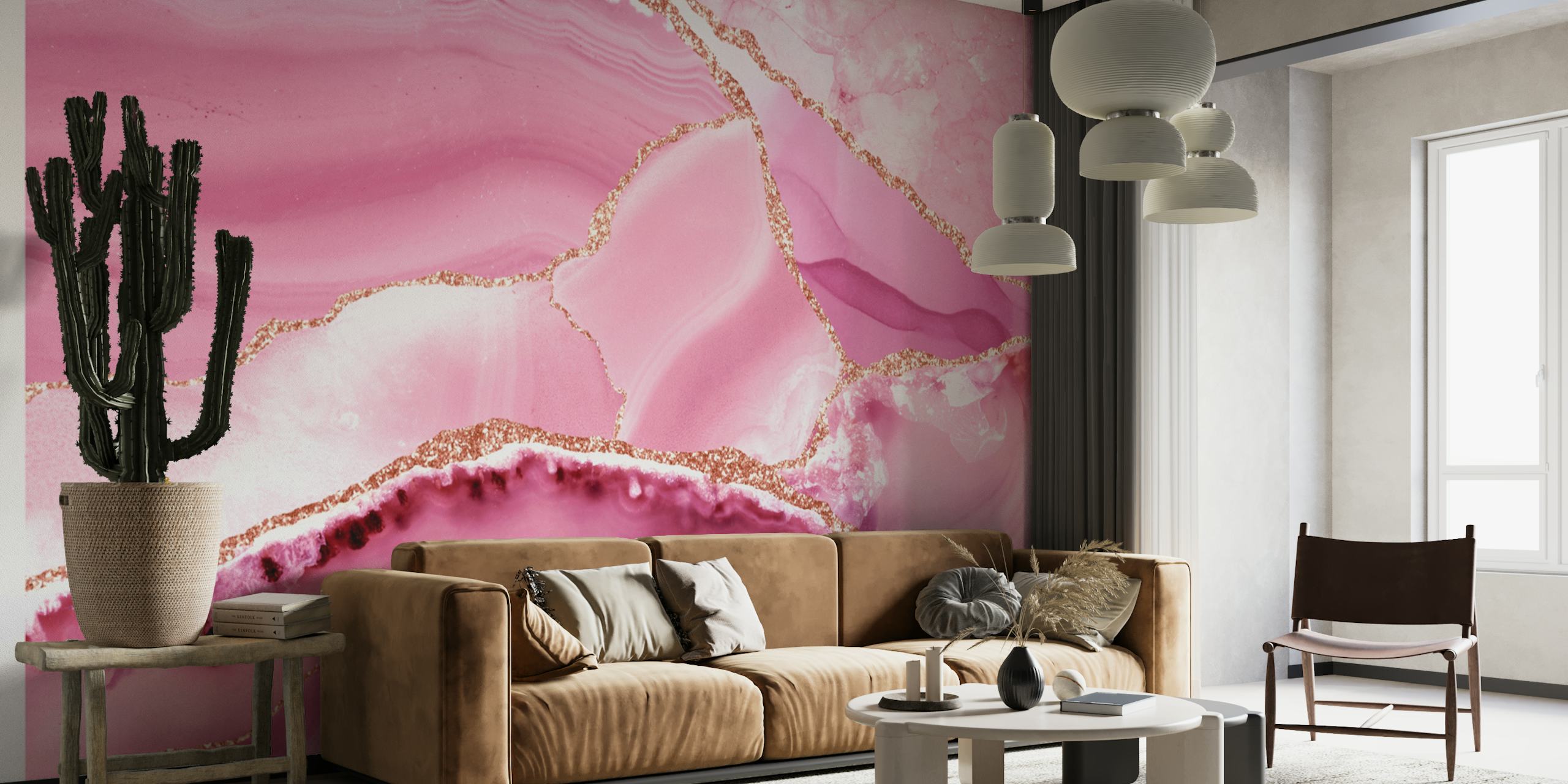 Hygge Pink Marble wallpaper design in a room