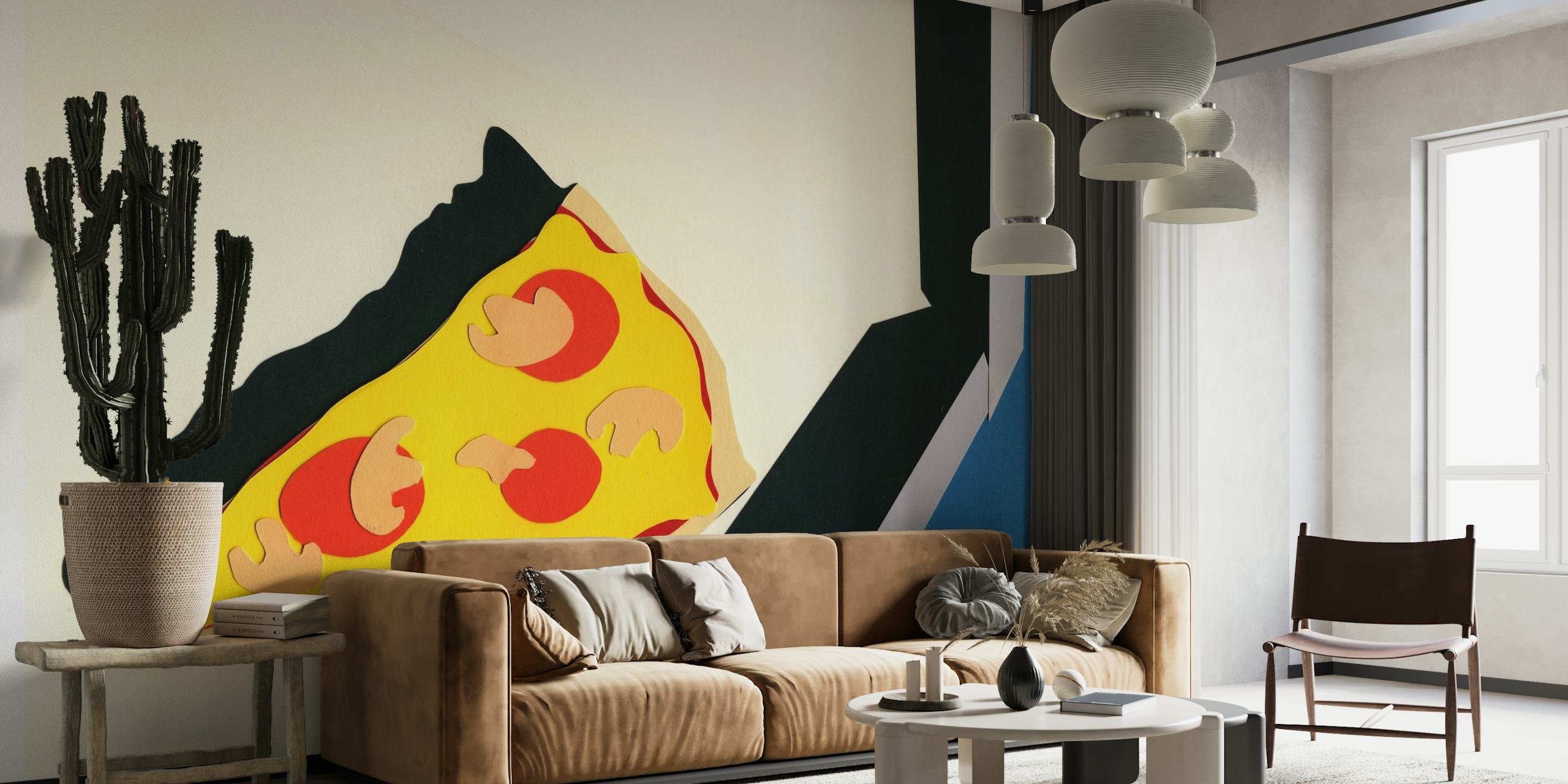 Il murale The Last Slice raffigura una fetta di pizza su uno sfondo minimalista