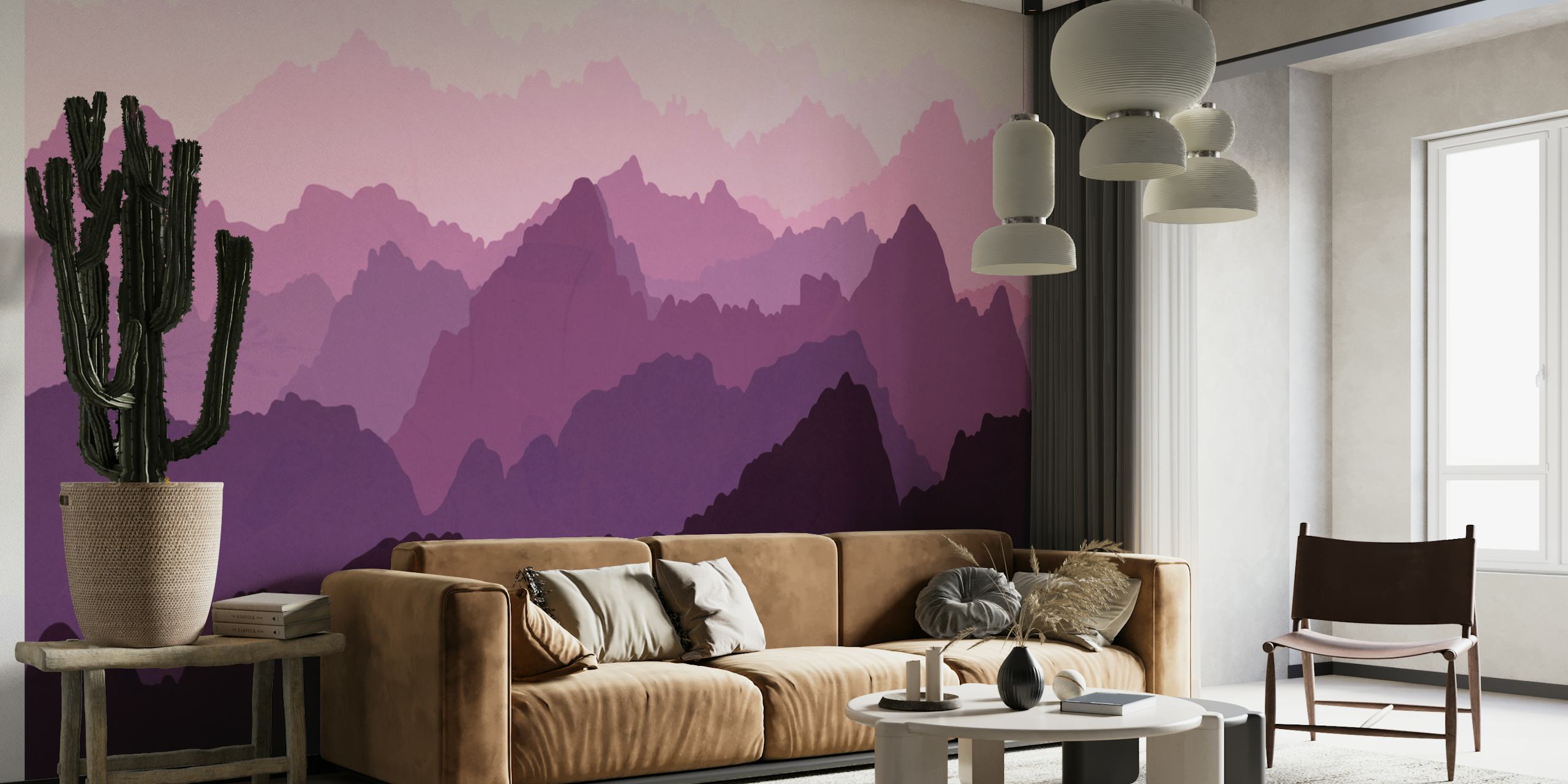 Mountains in Pink Fog papel pintado