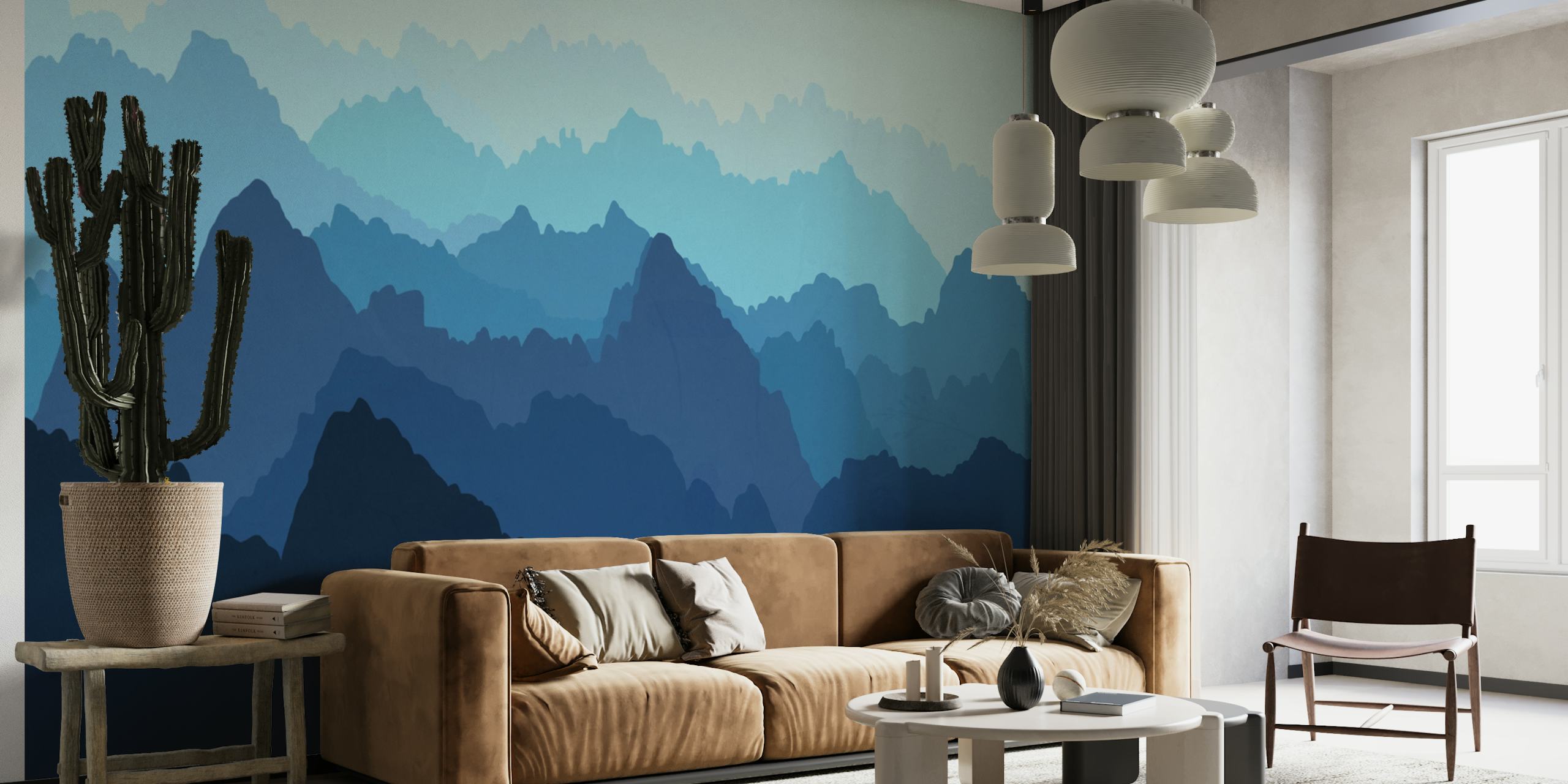 Mountains in Blue Fog papel de parede