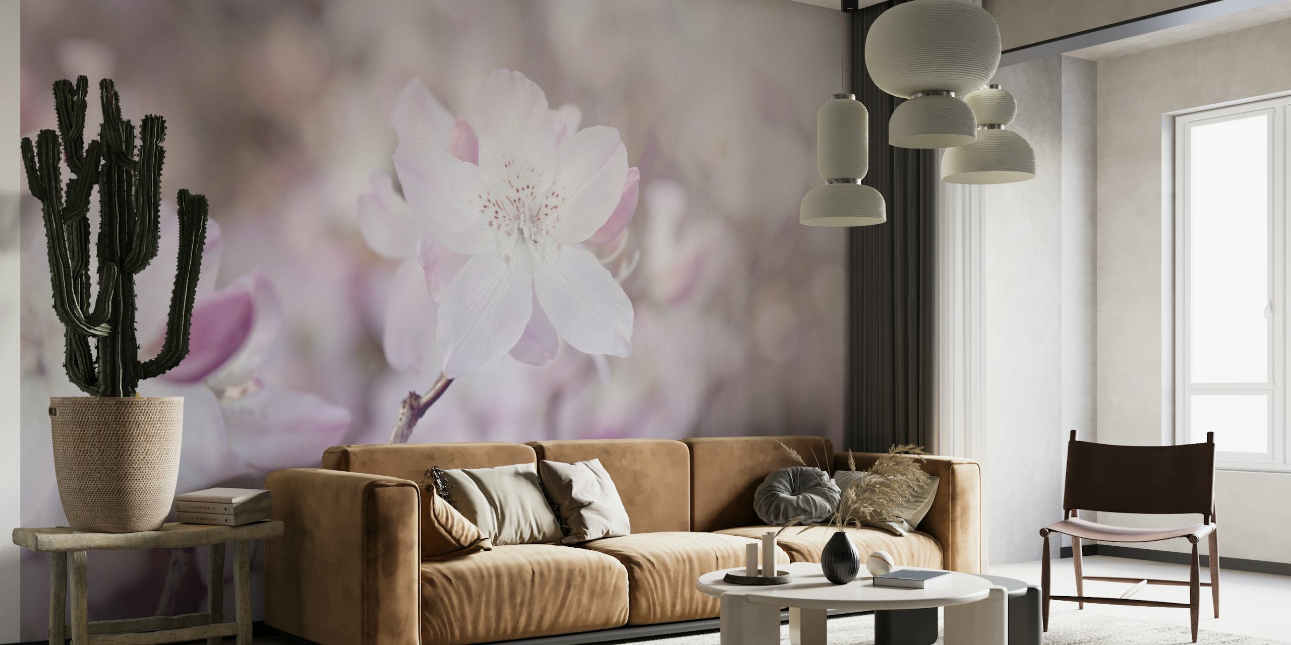 Pink floral tapet i en romsetting