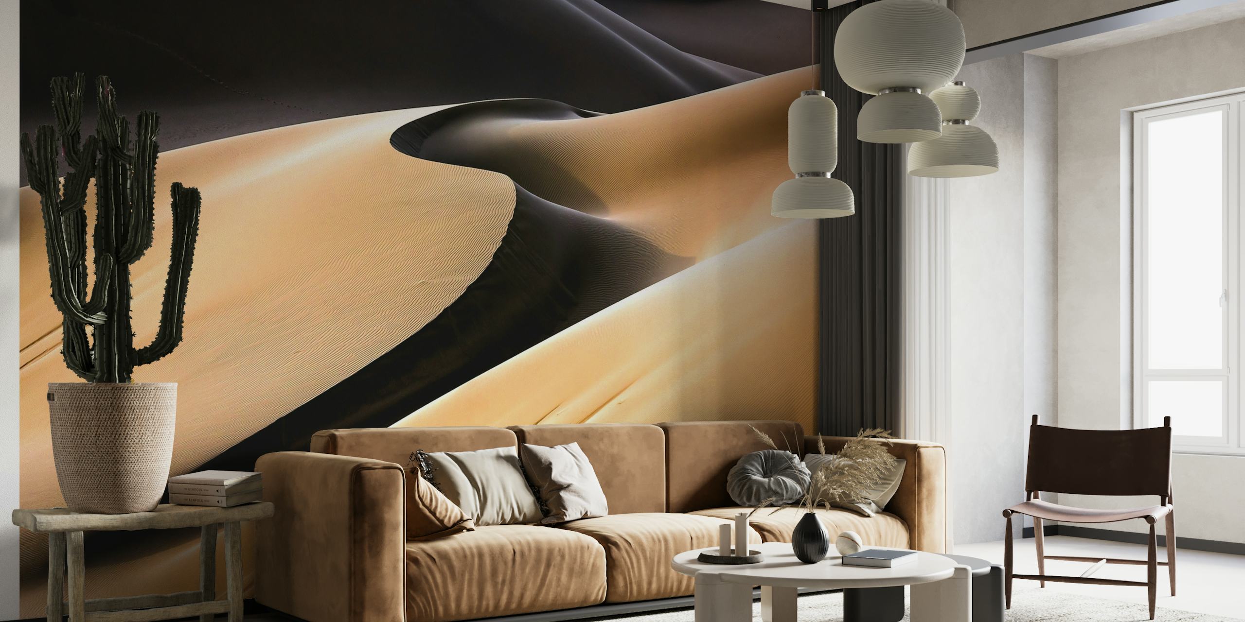 Papier peint abstrait des dunes du désert capturant la lumière et l'ombre