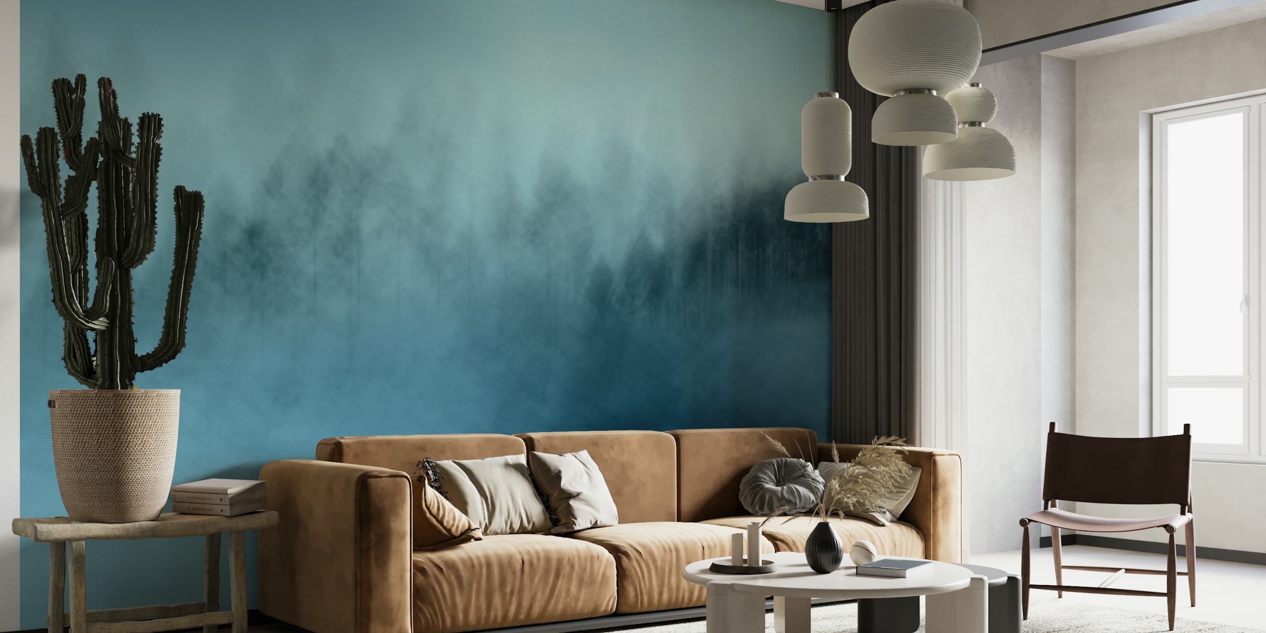 Soft blue and gray blurred winter landscape wallpaper