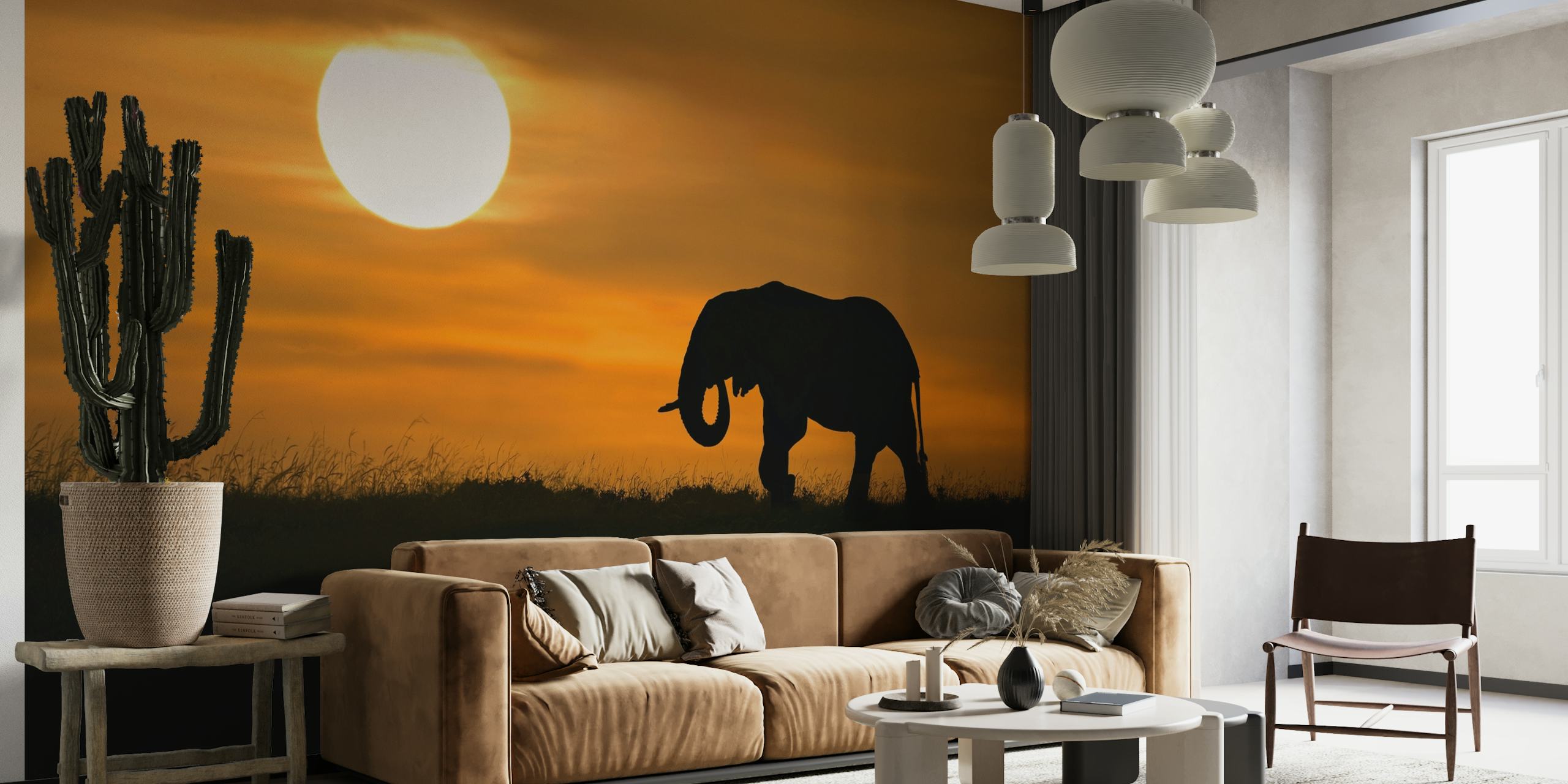 Elephant at dawn papel pintado